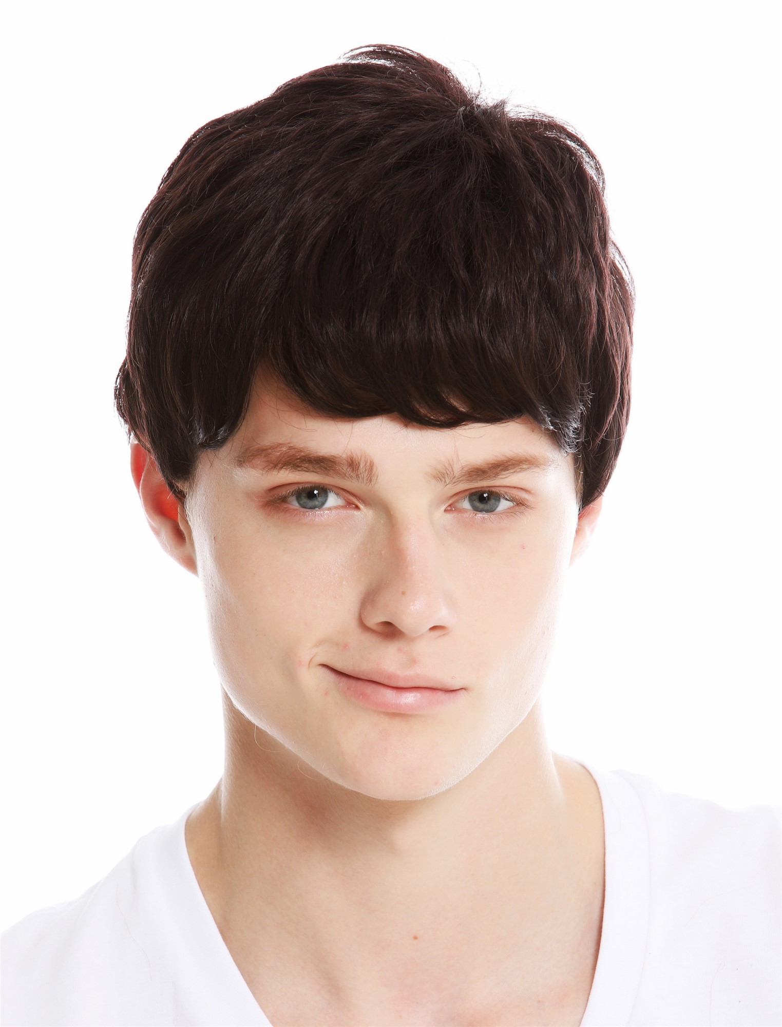 hochwertige Qualitätsperücken, Perücke Damen Herren kurz gewellt Scheitel Mahagoni Braun WLA-1058-4/33, Vorderansicht, WIG ME UP: Ihr Perücken Online Shop wellige Tressen-Perücke Braun-Mix kurze Haare für Unisex