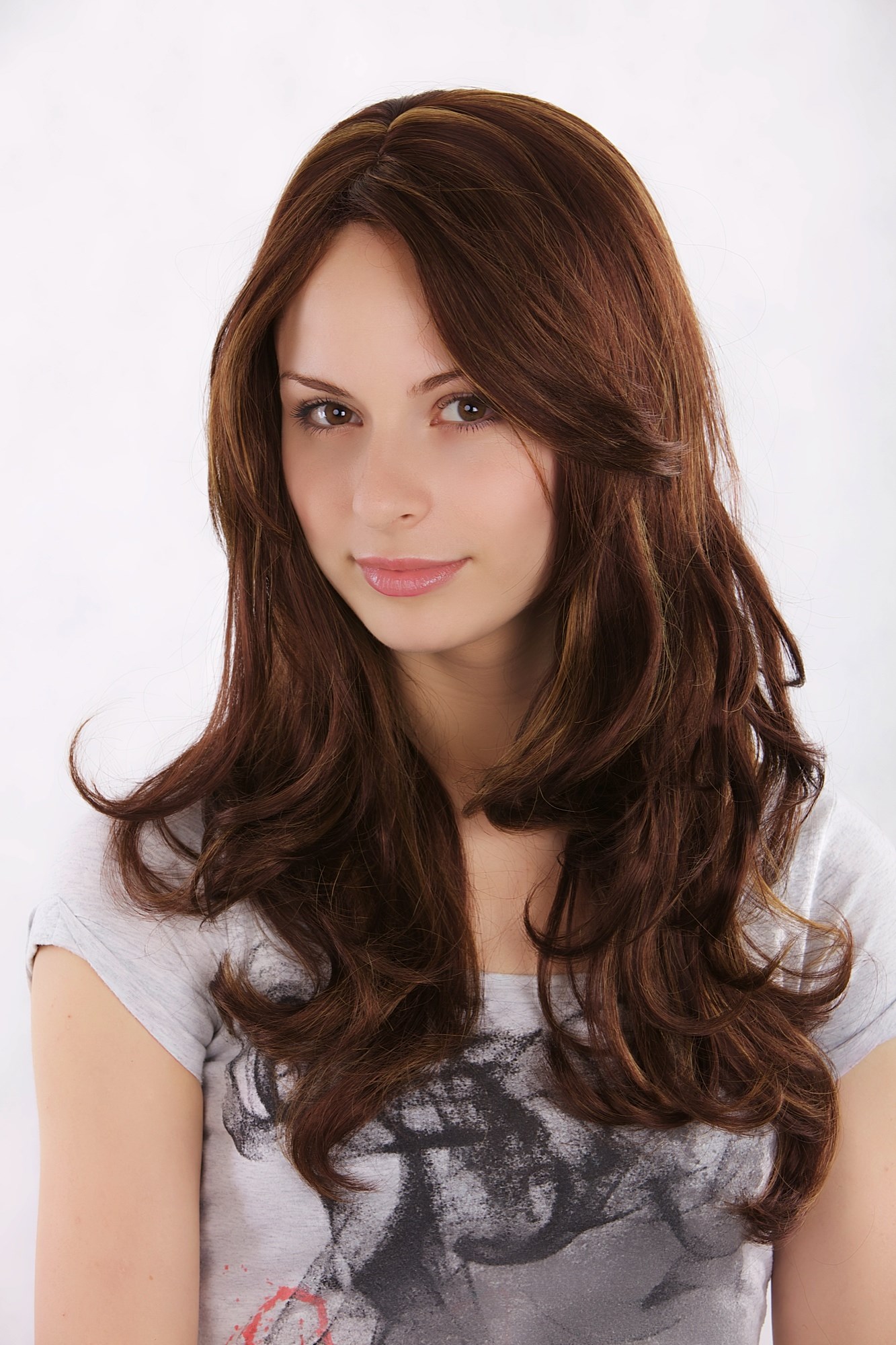 Lady women wig shoulder length mahogany blond highlights wavy curled 3243, view 2, WIG ME UP: Your Perücken Online Shop Quality Wigs, Ladies, Brown, wavy, long