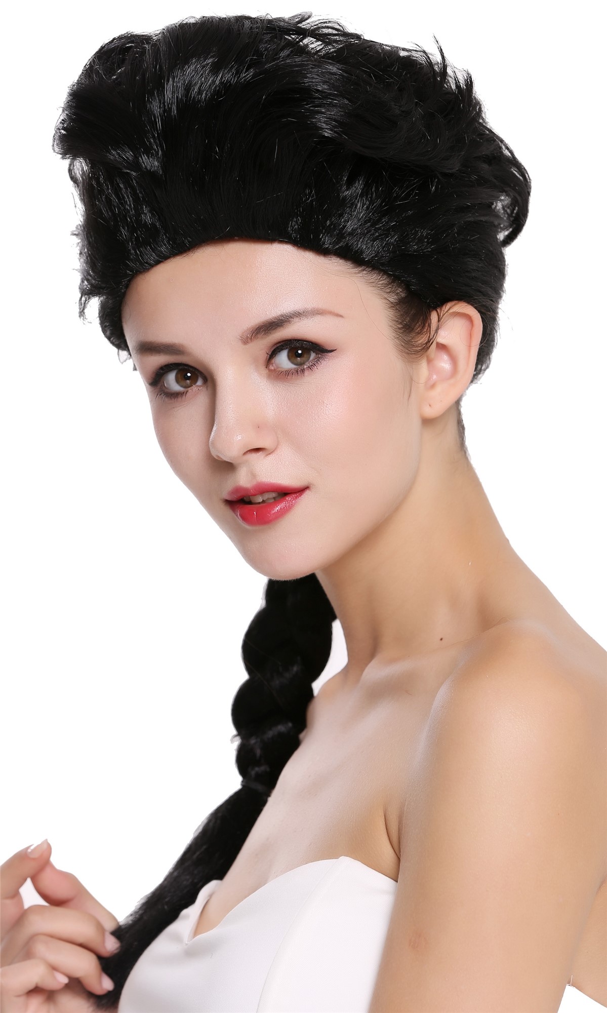 Baroque Lady Party Wig black long braided ponytail  051-P103, view 3, WIG ME UP: Your Perücken Online Shop Party Wig, Ladies, Black, Braided, long