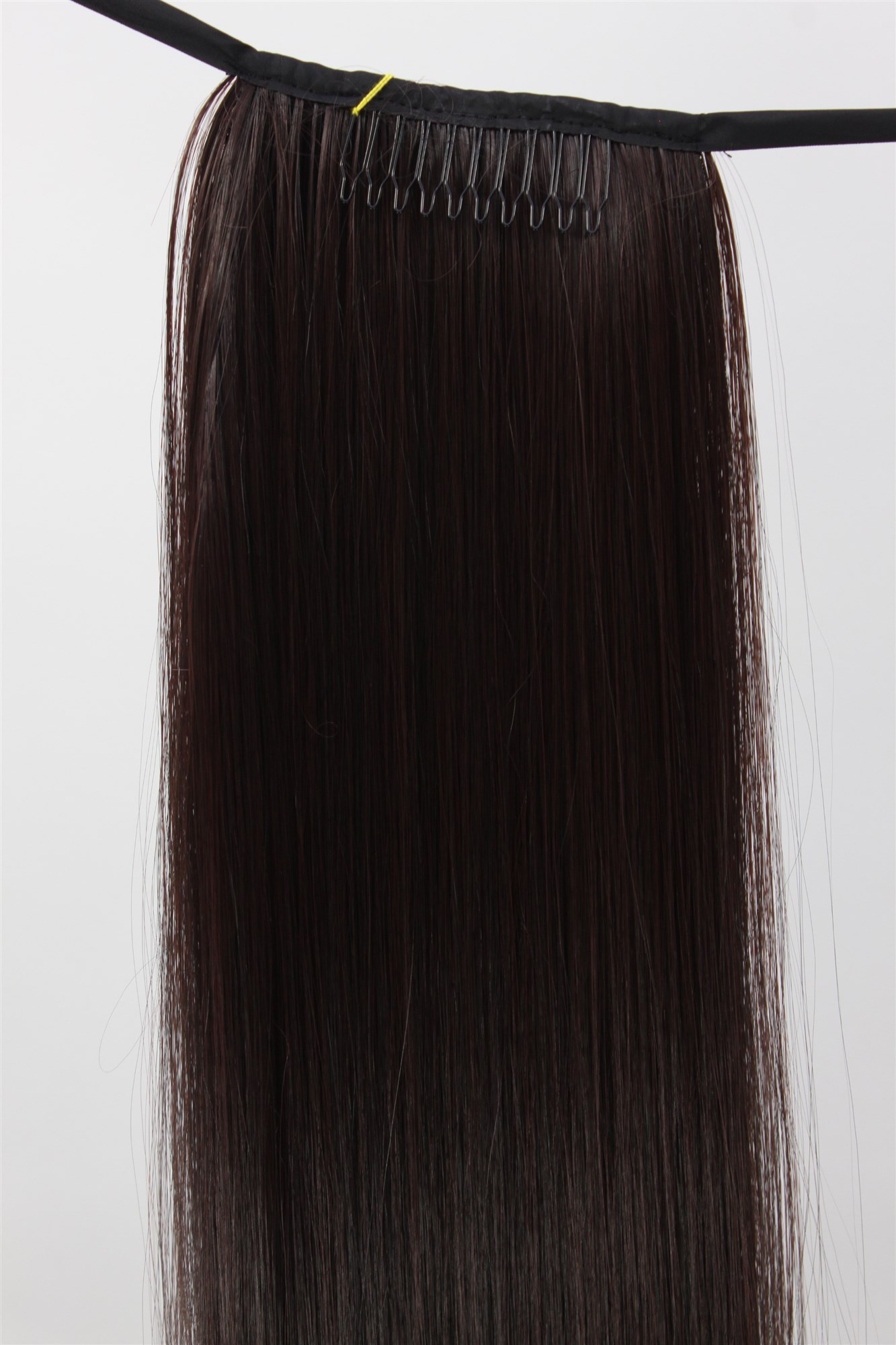 Hairpiece PONYTAIL (comb & ribbon wrap-around system) extension pigtail very long mahogany, view 3, WIG ME UP: Your Perücken Online Shop Ponytails, black-brown mix, straight, long