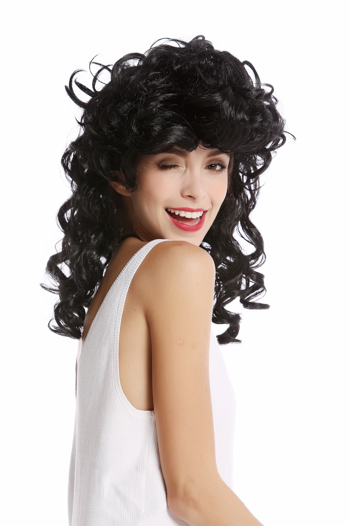 Wig Lady Women Halloween long curly curls teased Greek Goddess black 0548, view 4, WIG ME UP: Your Perücken Online Shop Party Wig, Ladies, Black, curled, long