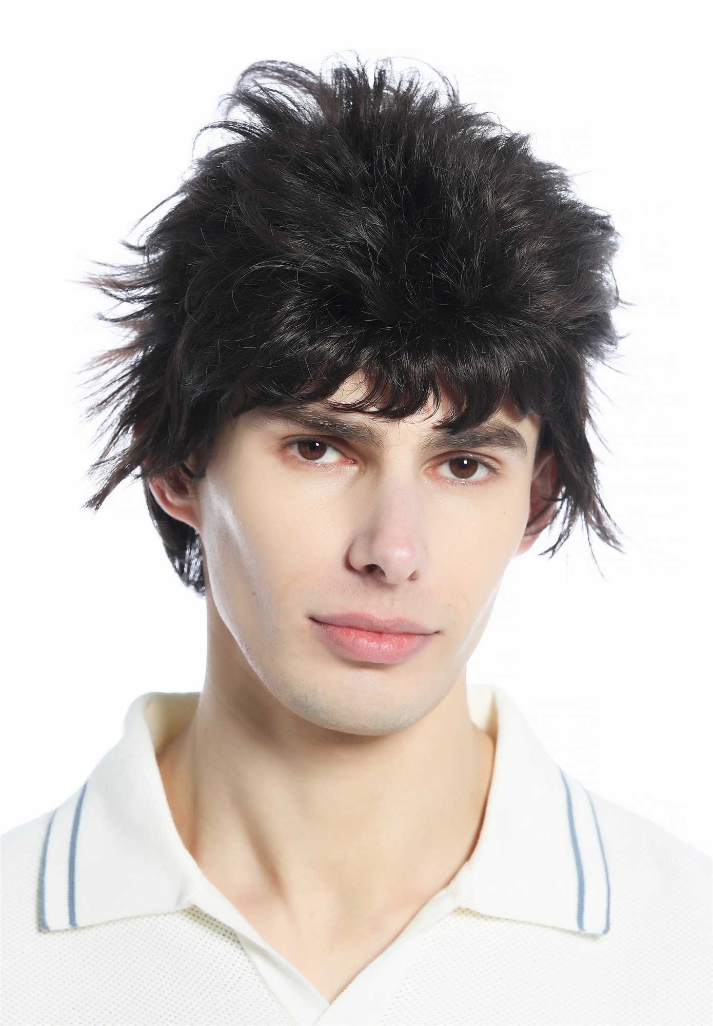 hochwertige Qualitätsperücken, Perücke kurz wild retro 80er toupiert wie ungekämmt Braun M-252A-6, Ansicht 6, WIG ME UP: Ihr Perücken Online Shop glatte Tressen-Perücke Mittelbraun kurze Haare für Unisex