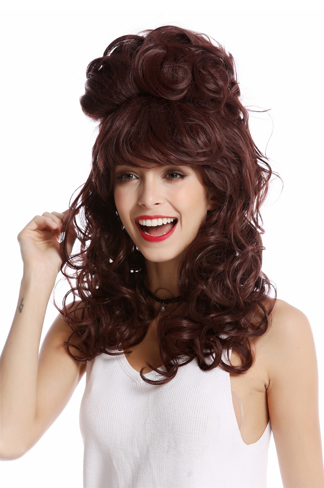 Lady Wig Baroque 60s Beehive Retro Bun curly long mahogany reddish brown Pop Singer, view 2, WIG ME UP: Your Perücken Online Shop Quality Wigs, Ladies, chestnut, curled, long