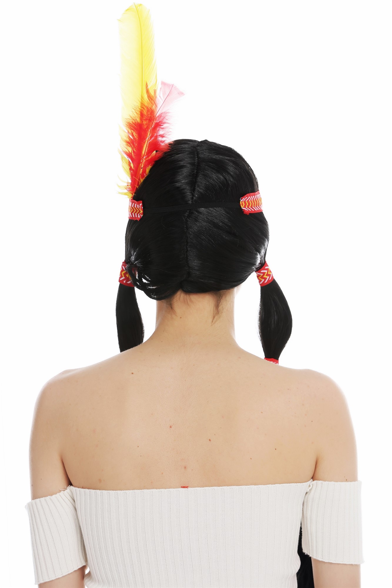 Women's wig Native American woman Wild West braids black head band feather 6081, view 6, WIG ME UP: Your Perücken Online Shop Party Wig, Ladies, pitch black, straight, long