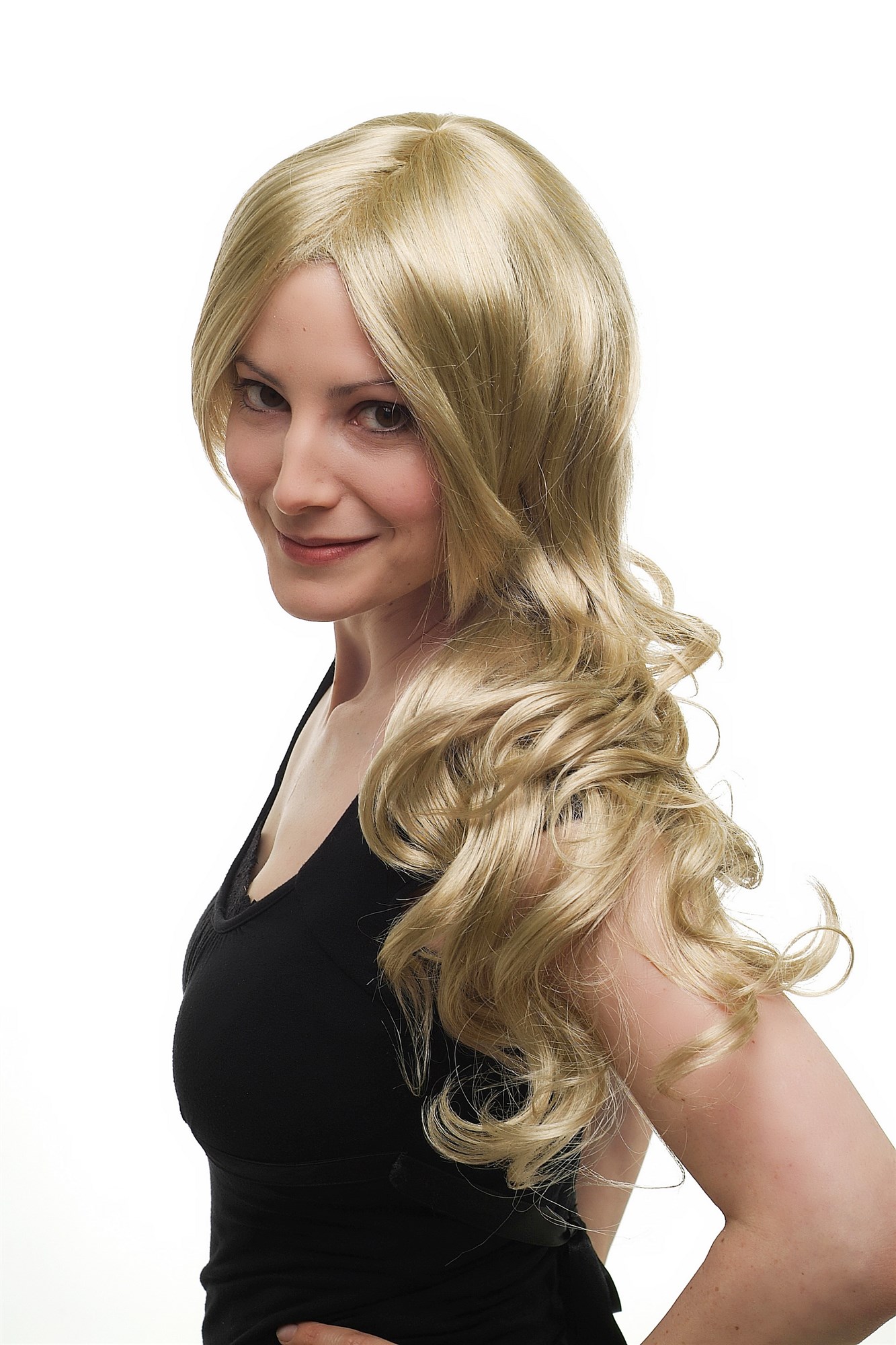 hochwertige Qualitätsperücken, Perücke lang wellig hellblond Goldblond-Hell-Aschblond-Mix 3274-234, Ansicht 2, WIG ME UP: Ihr Perücken Online Shop wellige Tressen-Perücke mit Kopfhaut-Imitat Hellblond lange Haare für Damen