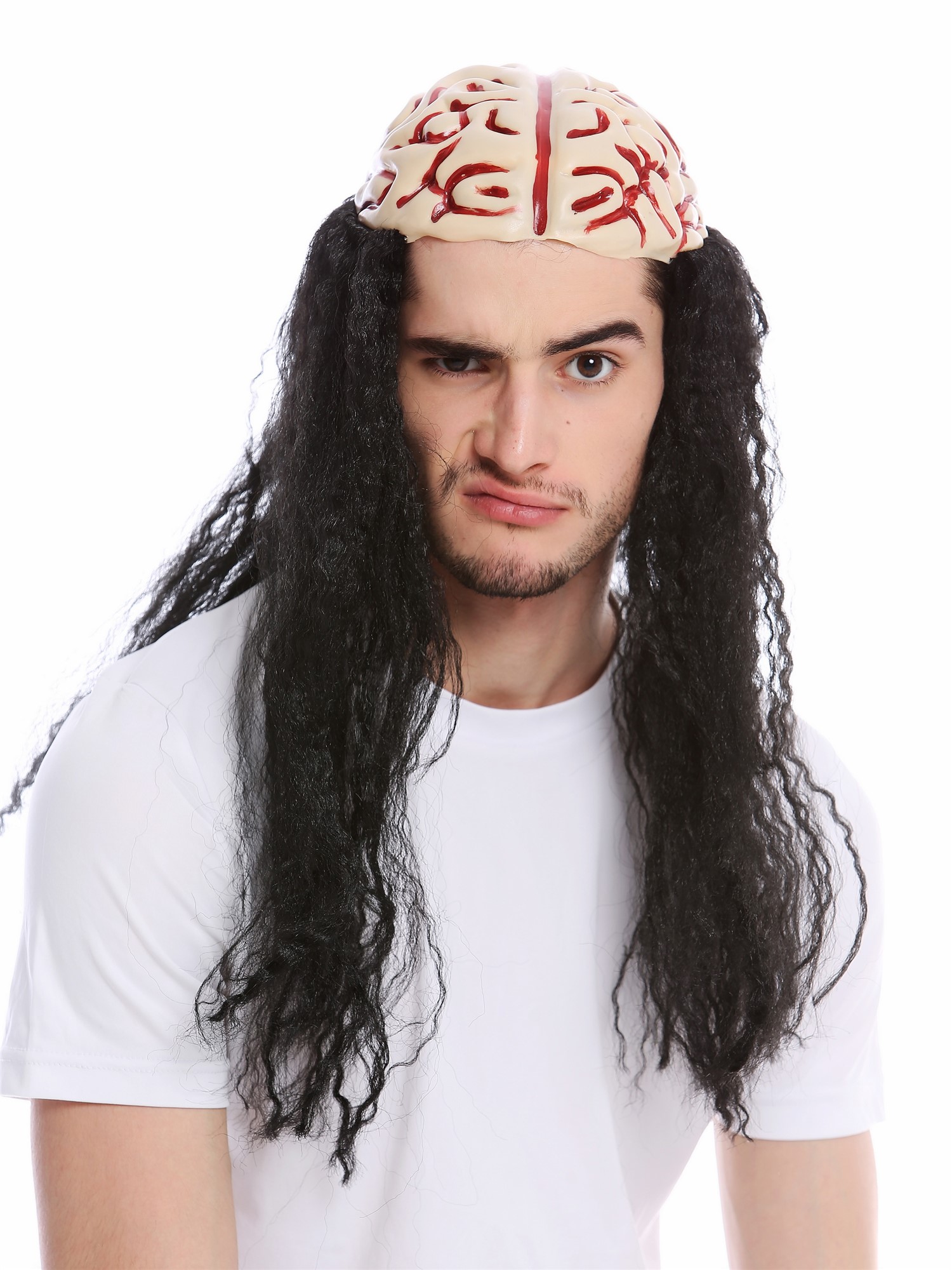 Wig long black Men Women Halloween Horror open Brain Surgery Zombie Undead 91579, view 2, WIG ME UP: Your Perücken Online Shop Party Wig, Unisex, Black, curled, long