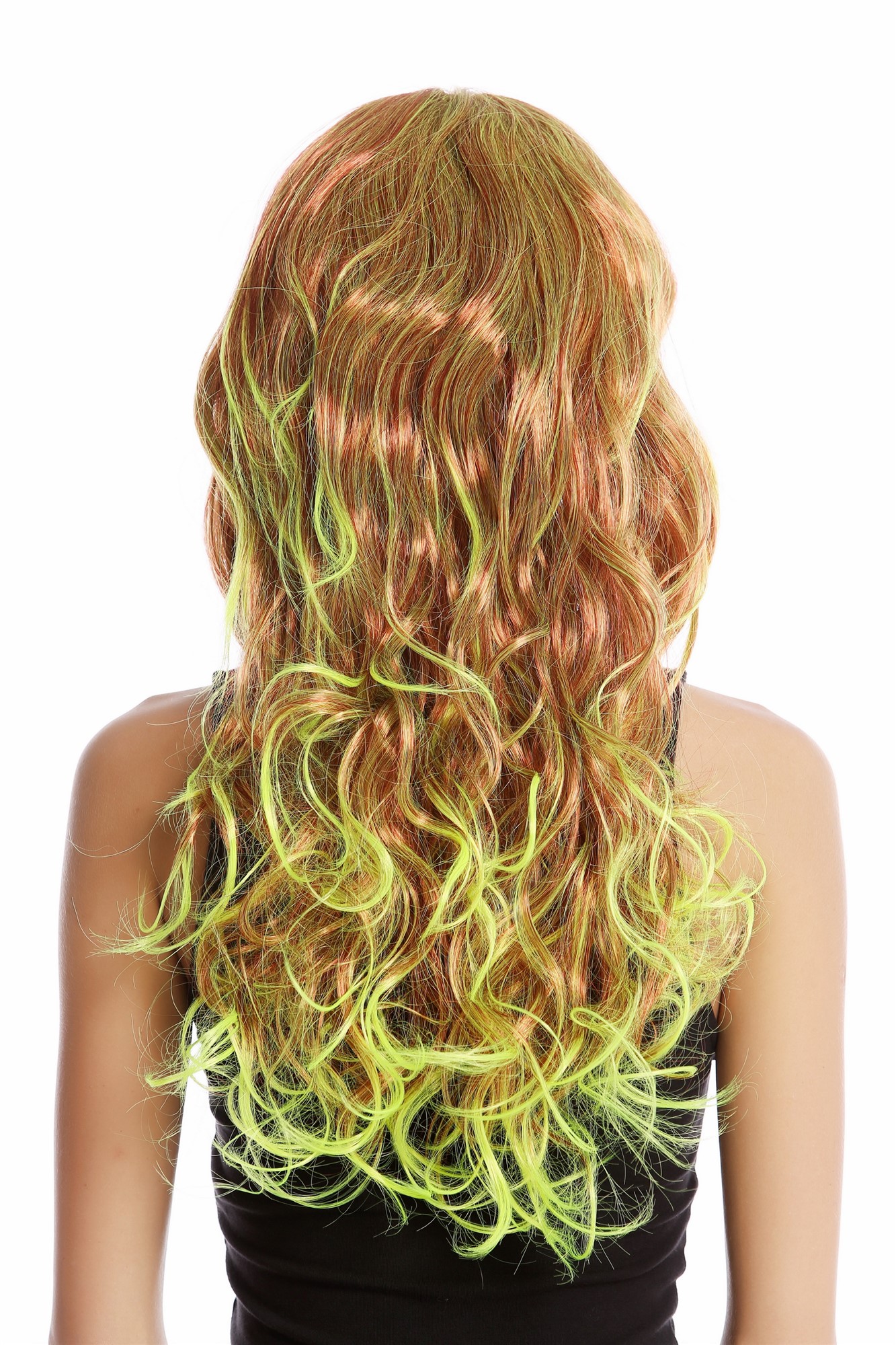 91379-ZA91TZA350 Lady wig Halloween Carnival straggly wet look curly bangs ombre red yellow, view 3, WIG ME UP: Your Perücken Online Shop Party Wig, Ladies, red, yellow, curled, long