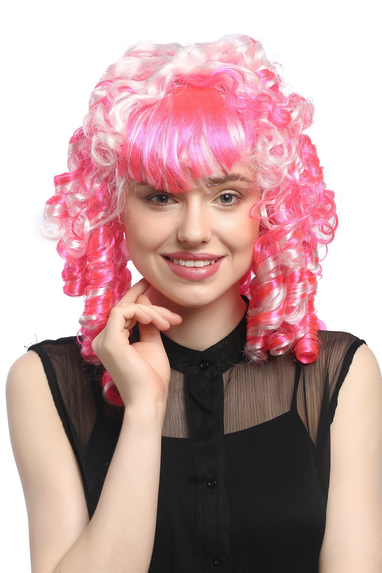 günstige Party Perücke, Perücke Spirallocken Barock Lolita Pink Weiß 91044-ZAC5-ZA62, Ansicht 4, WIG ME UP: Ihr Perücken Online Shop lockige Party Perücke Rosa,Weiß schulterlange Haare für Damen