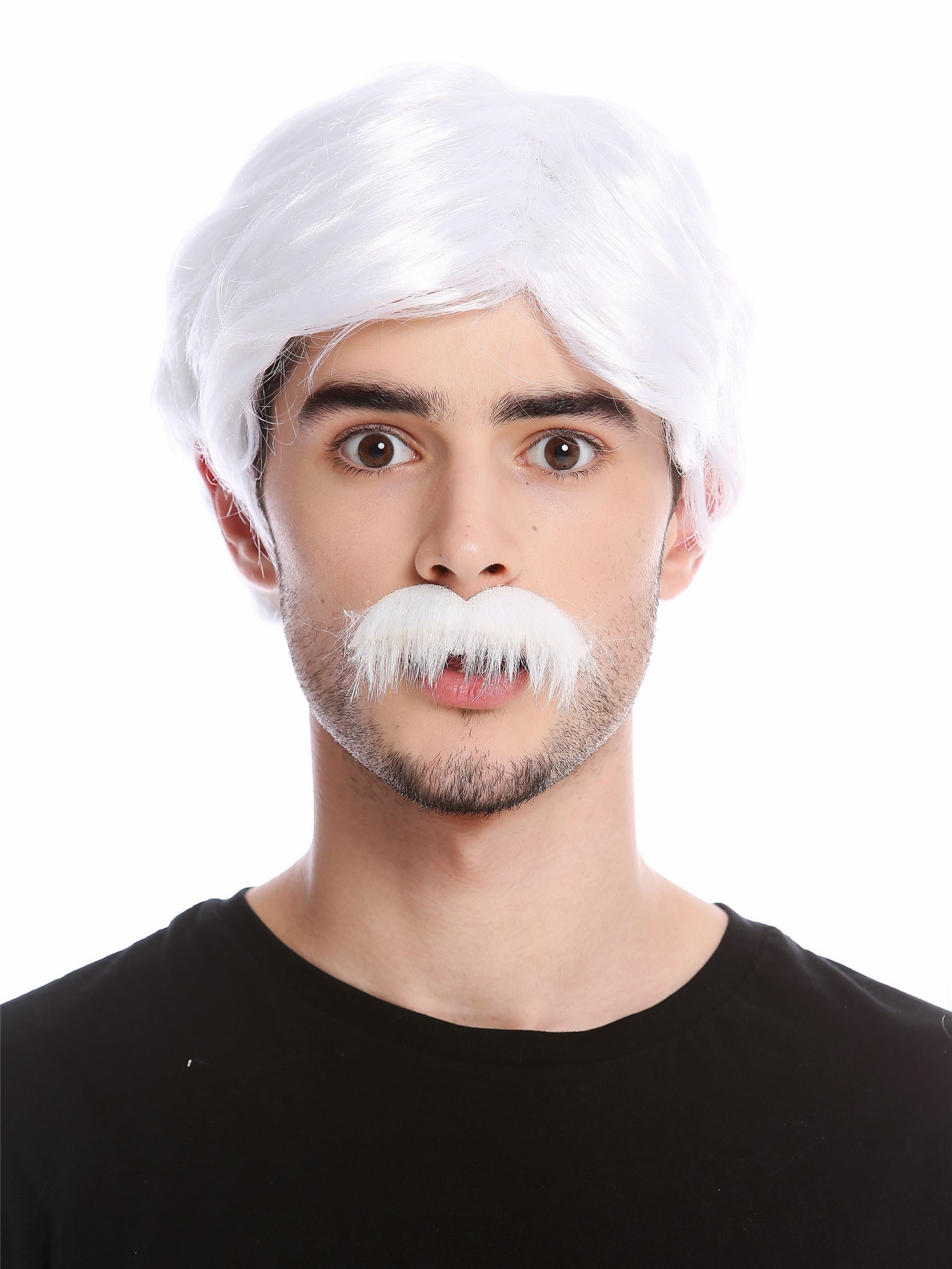 Wig & Beard Mustache Set Men Old Playboy Gigolo 70s Cop Detective white 4219, front view, WIG ME UP: Your Perücken Online Shop Party Wig, Men, White, wavy, short