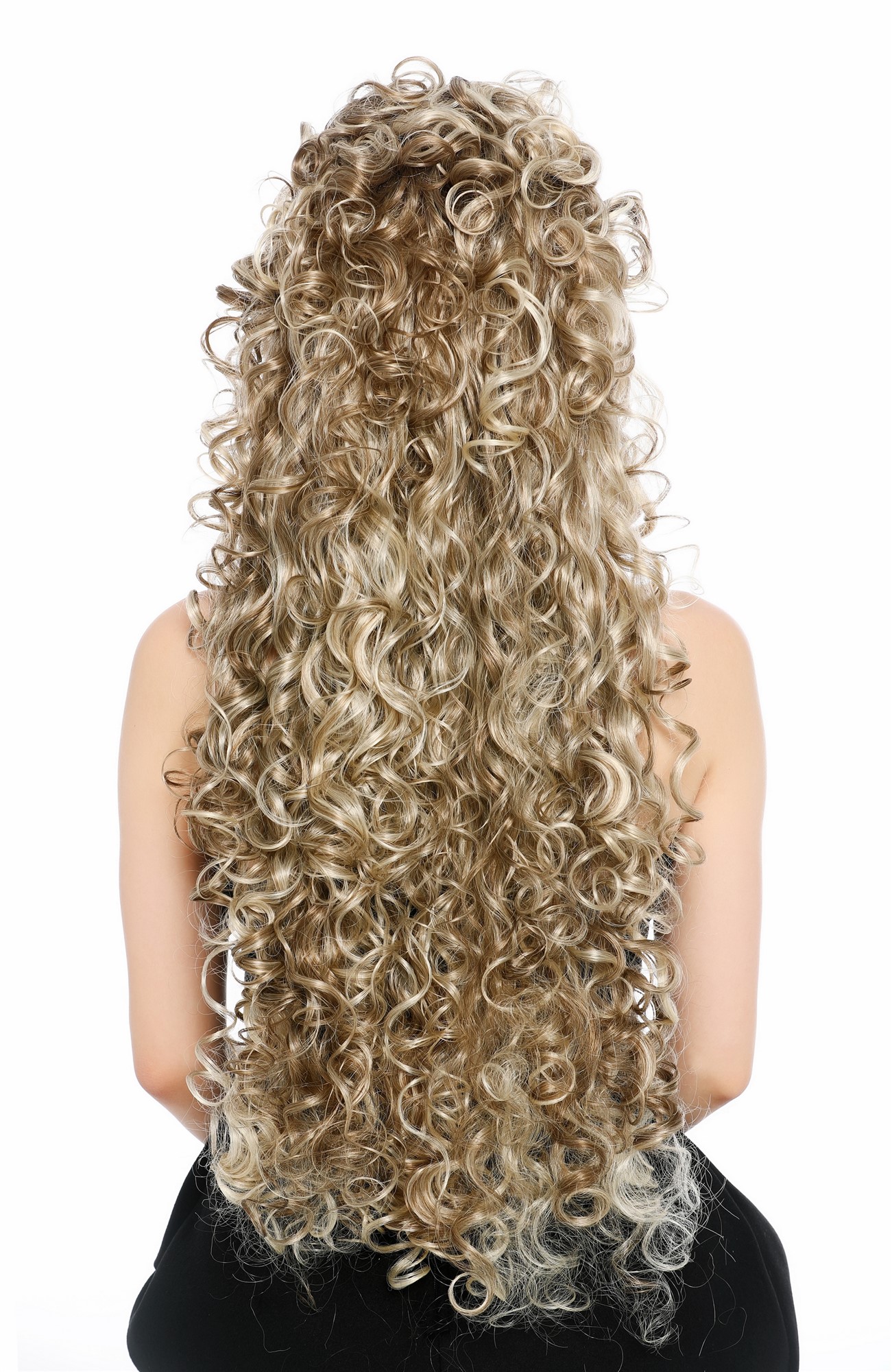 Perücke Damen sehr lang wild gelockt Locken Dunkelblond Hellblond gesträhnt VK-59-H16/613