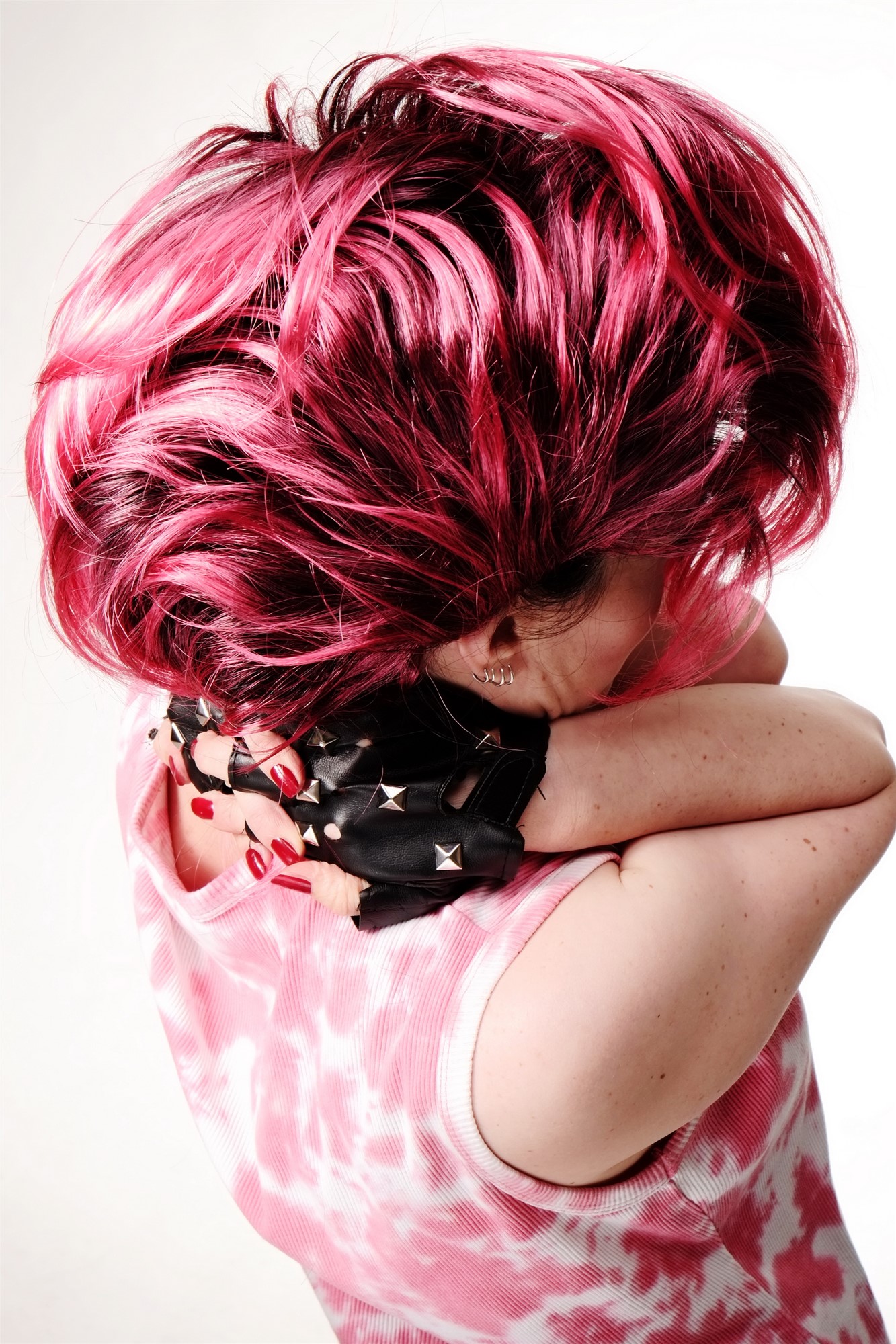 Party/Fancy Dress/Halloween Wig Mohawk 80ies Wave Glam Punk Black & Pink, view 4, WIG ME UP: Your Perücken Online Shop Party Wig, Unisex, black and pink, wavy, shoulder-length
