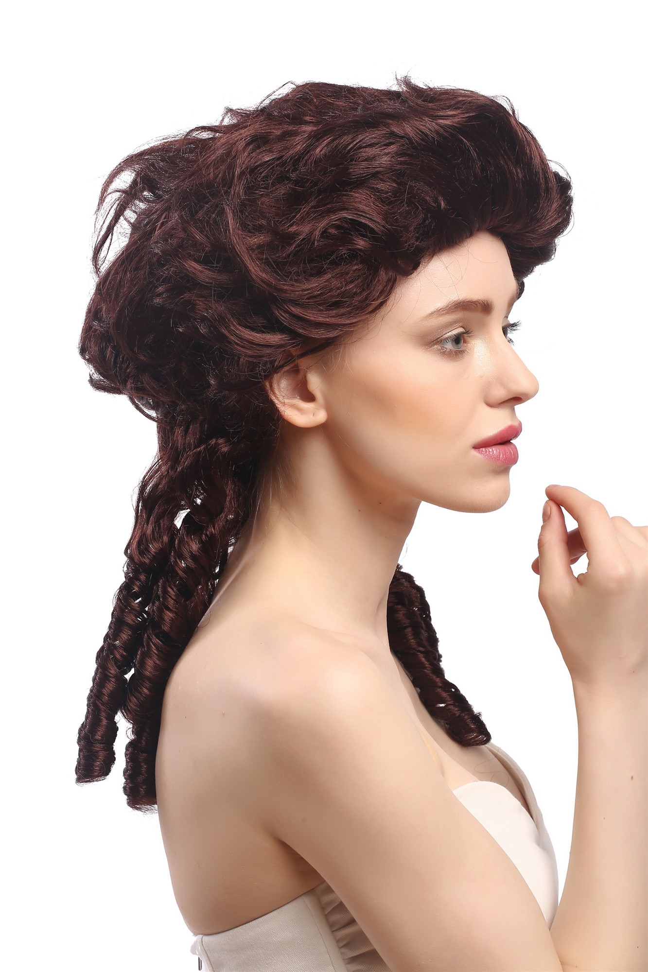 günstige Party Perücke, Perücke Barock Spirallocken Toupiert Braun DH1009-ZA30, Ansicht 4, WIG ME UP: Ihr Perücken Online Shop lockige Party Perücke Braun schulterlange Haare für Damen