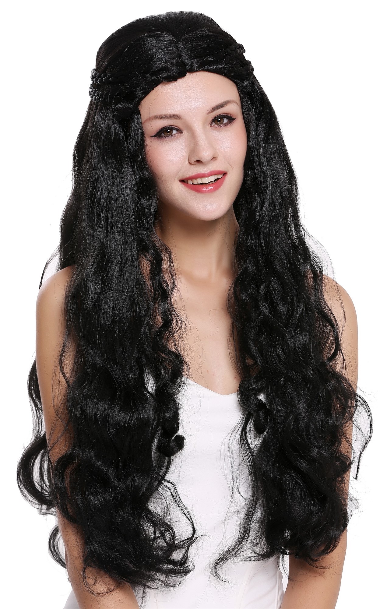 Lady Party Wig romantic braided strands hair circlet long Hippie black 91323, view 2, WIG ME UP: Your Perücken Online Shop Party Wig, Ladies, Black, Braided, long