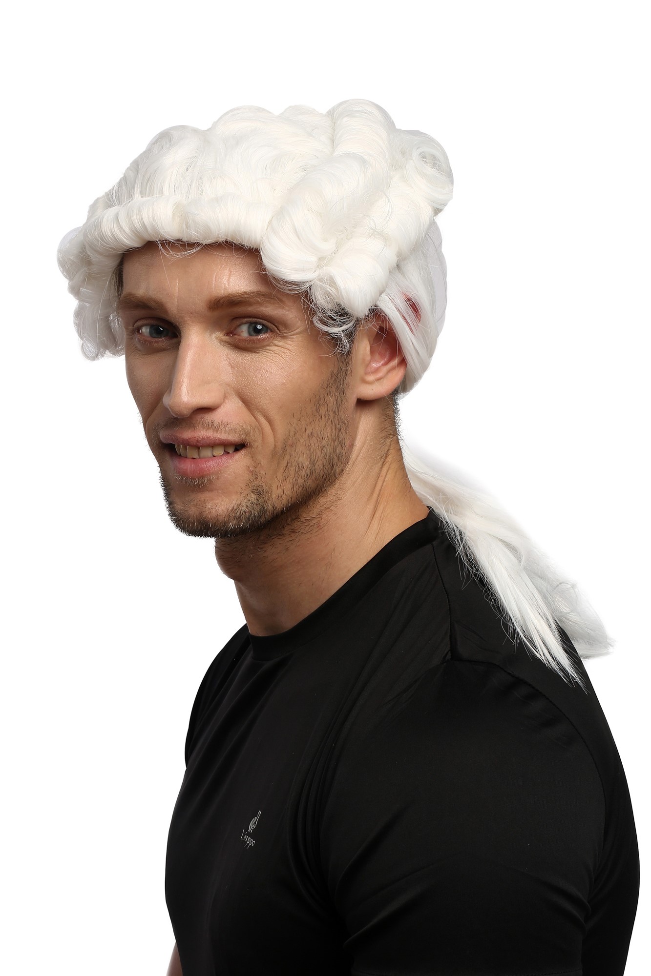 Wig Men Baroque Renaissance curled white Lord Judge Aristocrat Ponytail 0061, front view, WIG ME UP: Your Perücken Online Shop Party Wig, Men, White, curled, long