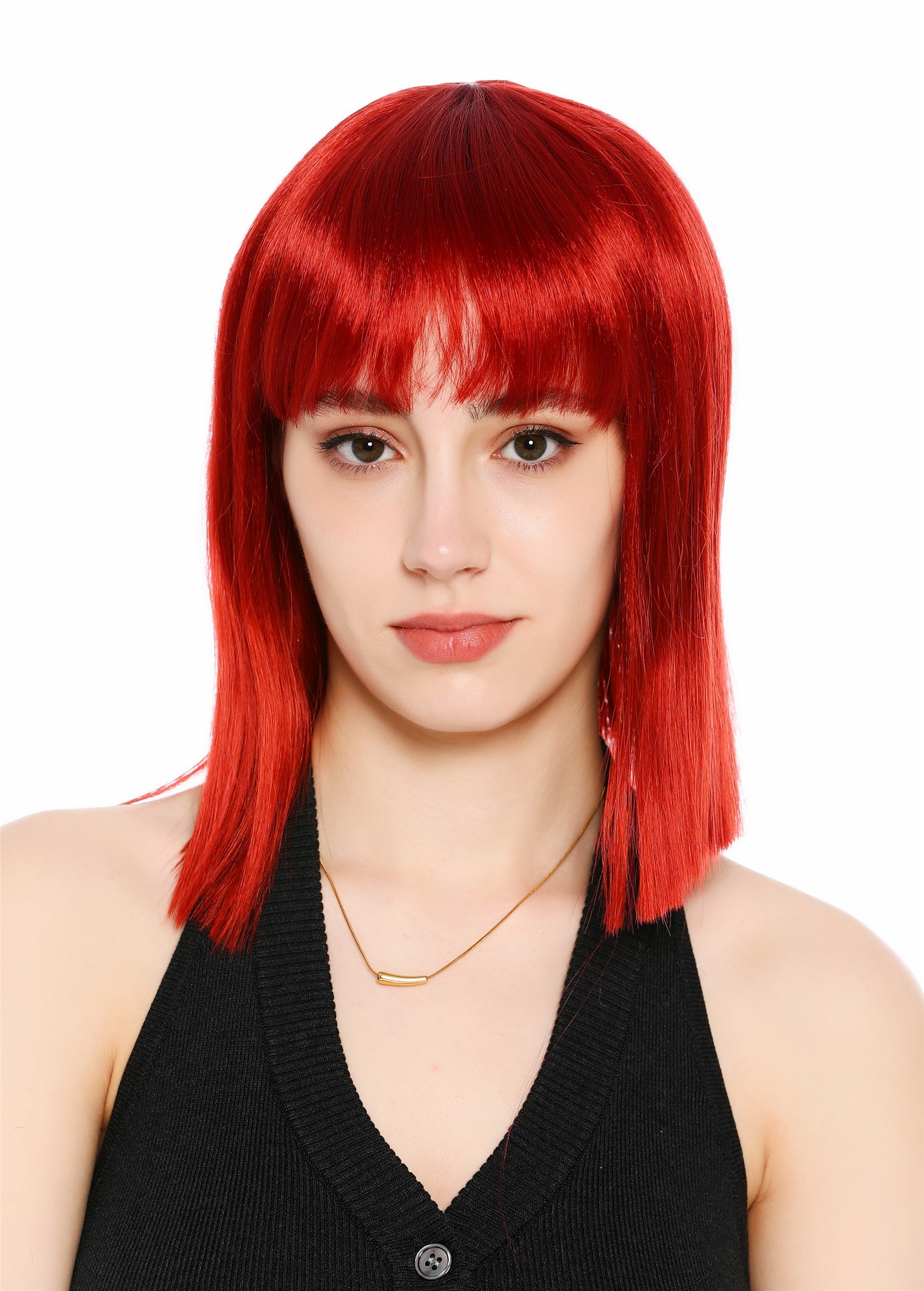 Perücke Damen Longbob glatt schulterlang Pony Clavi-Cut Rot Feuerrot VK-64-137