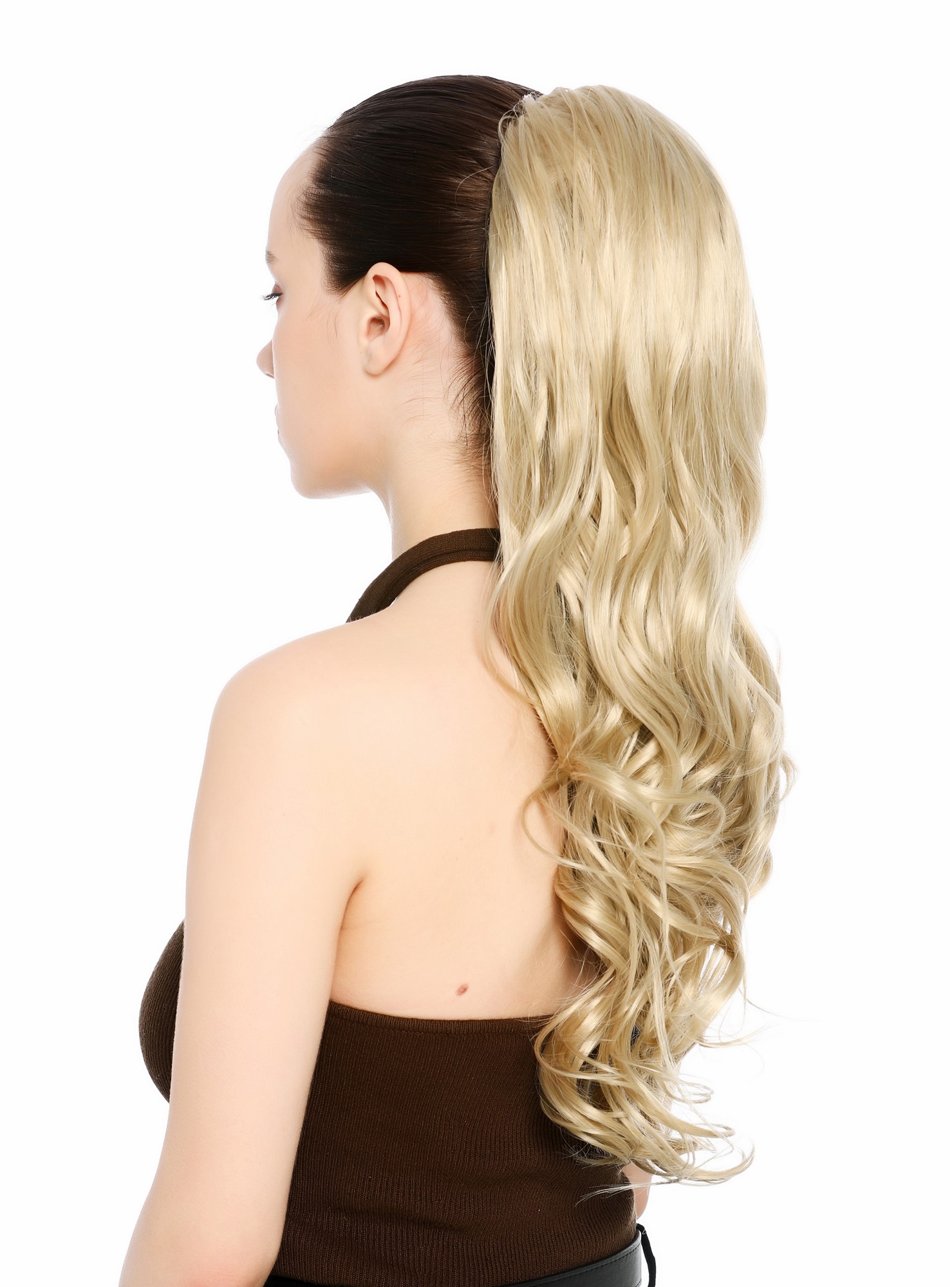 Zopf Pferdeschwanz Steckkämme lang oben glatt unten gelockt 55 cm Hellblond helles Blond N1555A-22