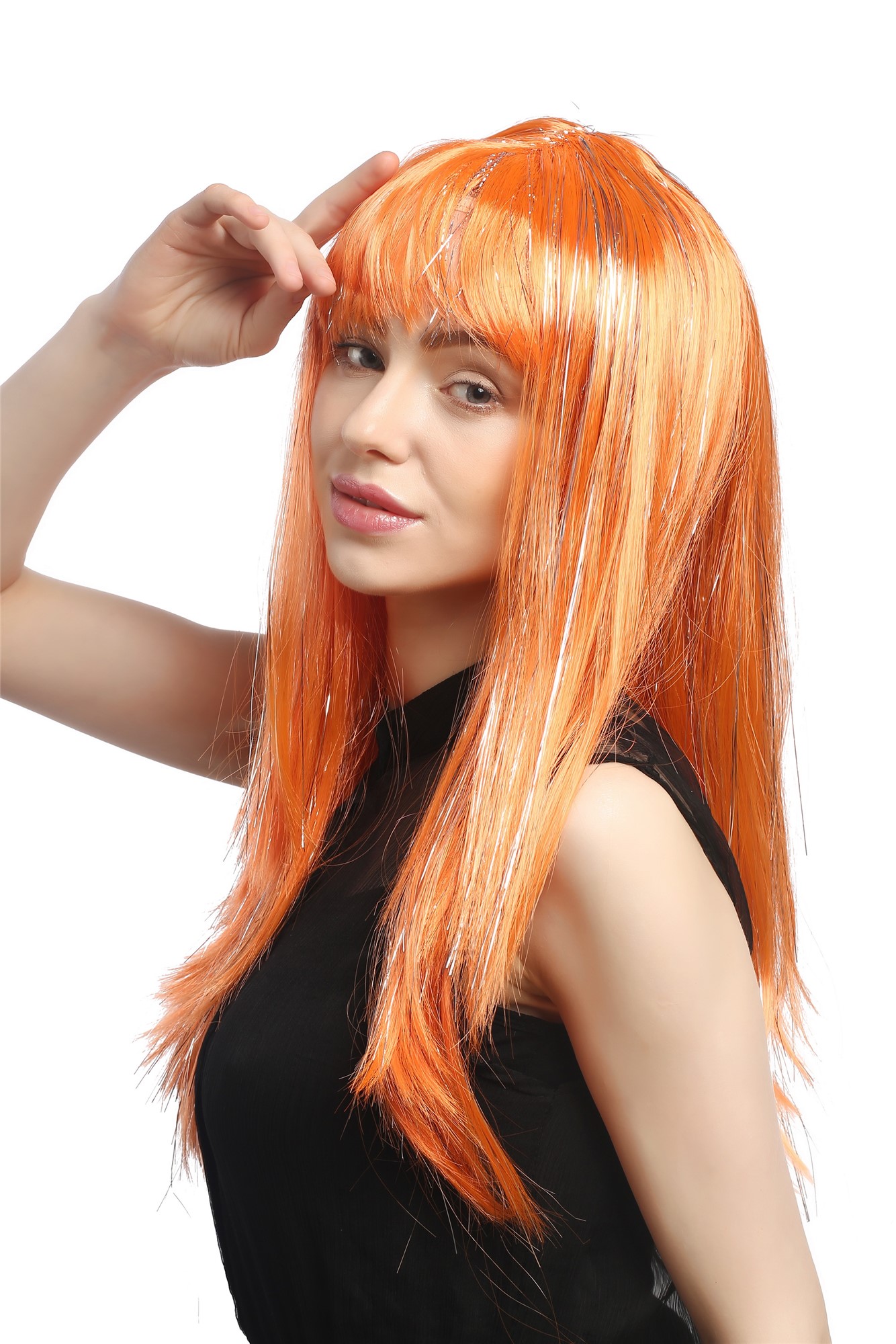 Party Wig, Ladies, neon orange, straight, long