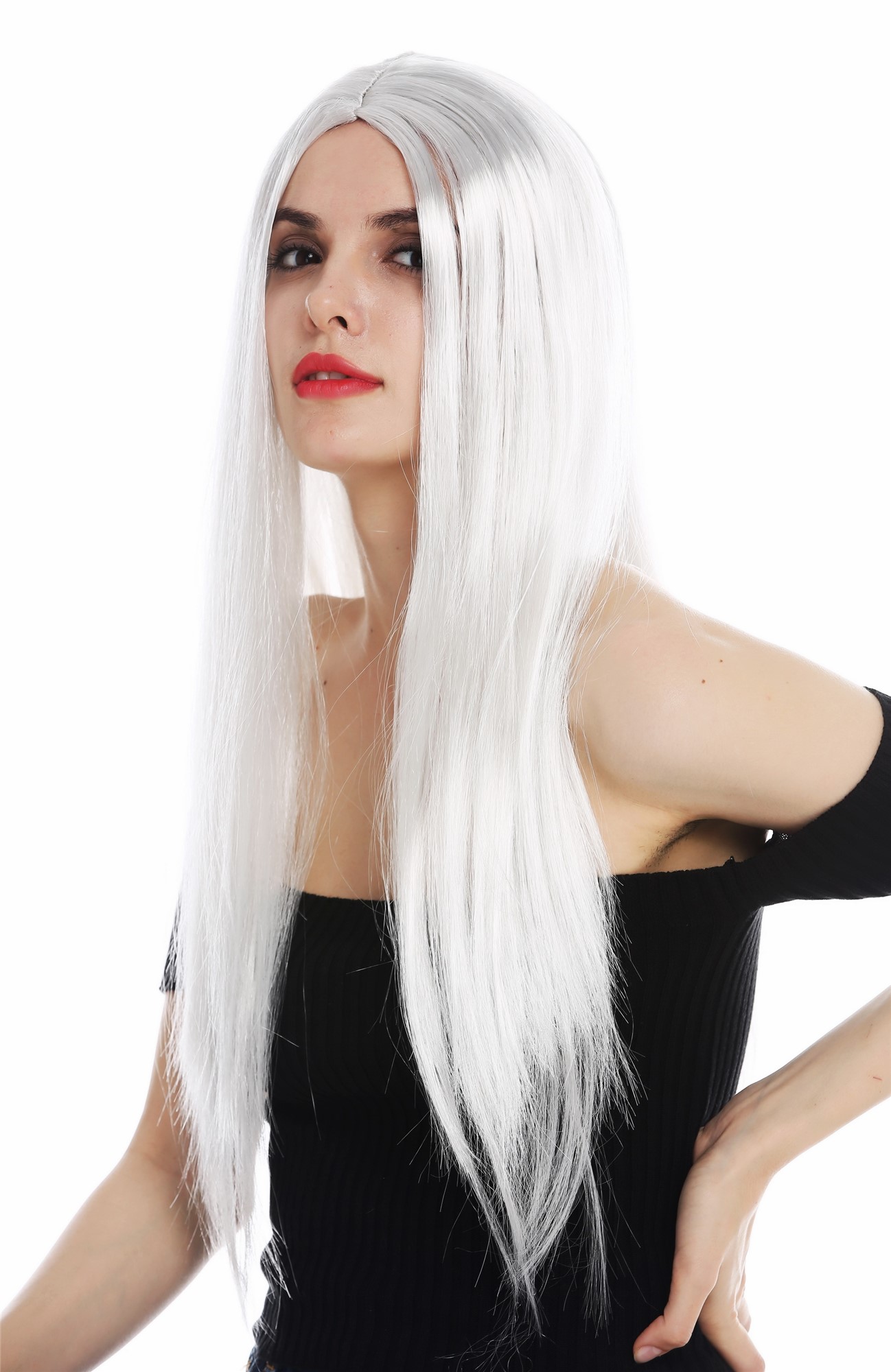 Wig women very long sleek middle parting grey fairy witch old hippie 2017125, view 3, WIG ME UP: Your Perücken Online Shop Party Wig, Ladies, light gray, straight, long