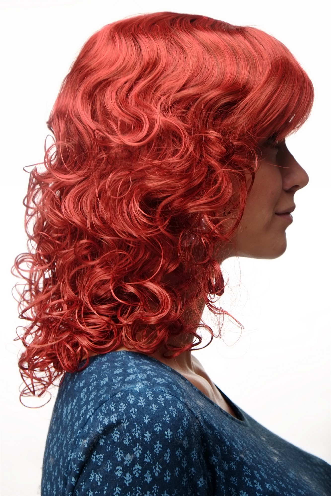 Incredibly Cute Lady  Wig Romantic Curls fringe parted shoulder length bright fiery red mix, view 3, WIG ME UP: Your Perücken Online Shop Quality Wigs, Ladies, Red, curled, shoulder-length