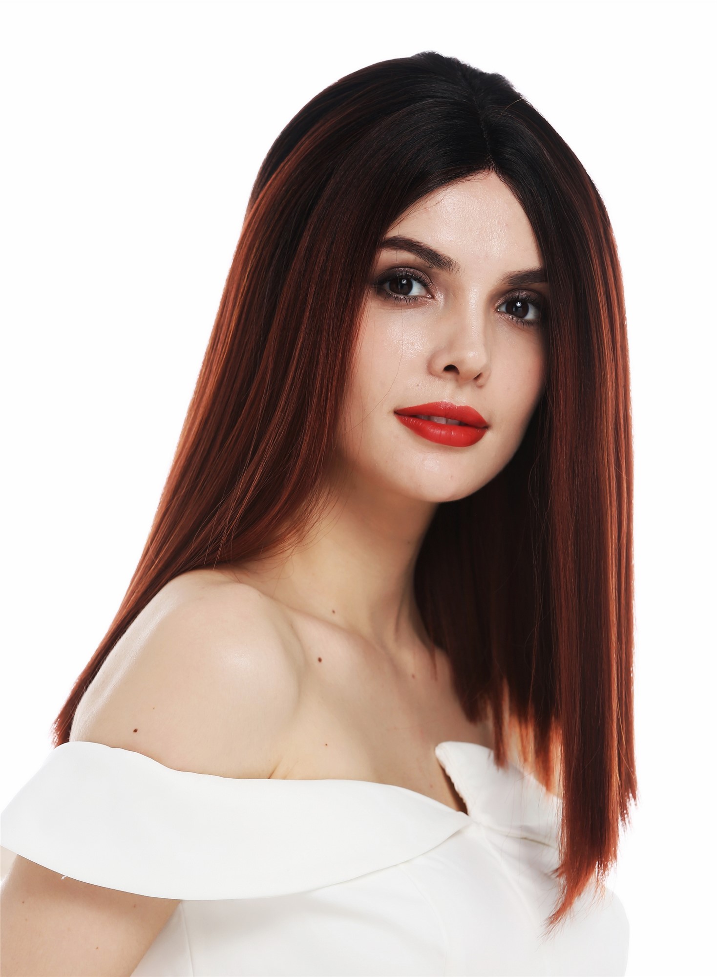Lady wig lace front mono middle parting long sleek ombre black red RGF-7253-MF, view 3, WIG ME UP: Your Perücken Online Shop Quality Wigs, Ladies, red-black mix, straight, shoulder-length
