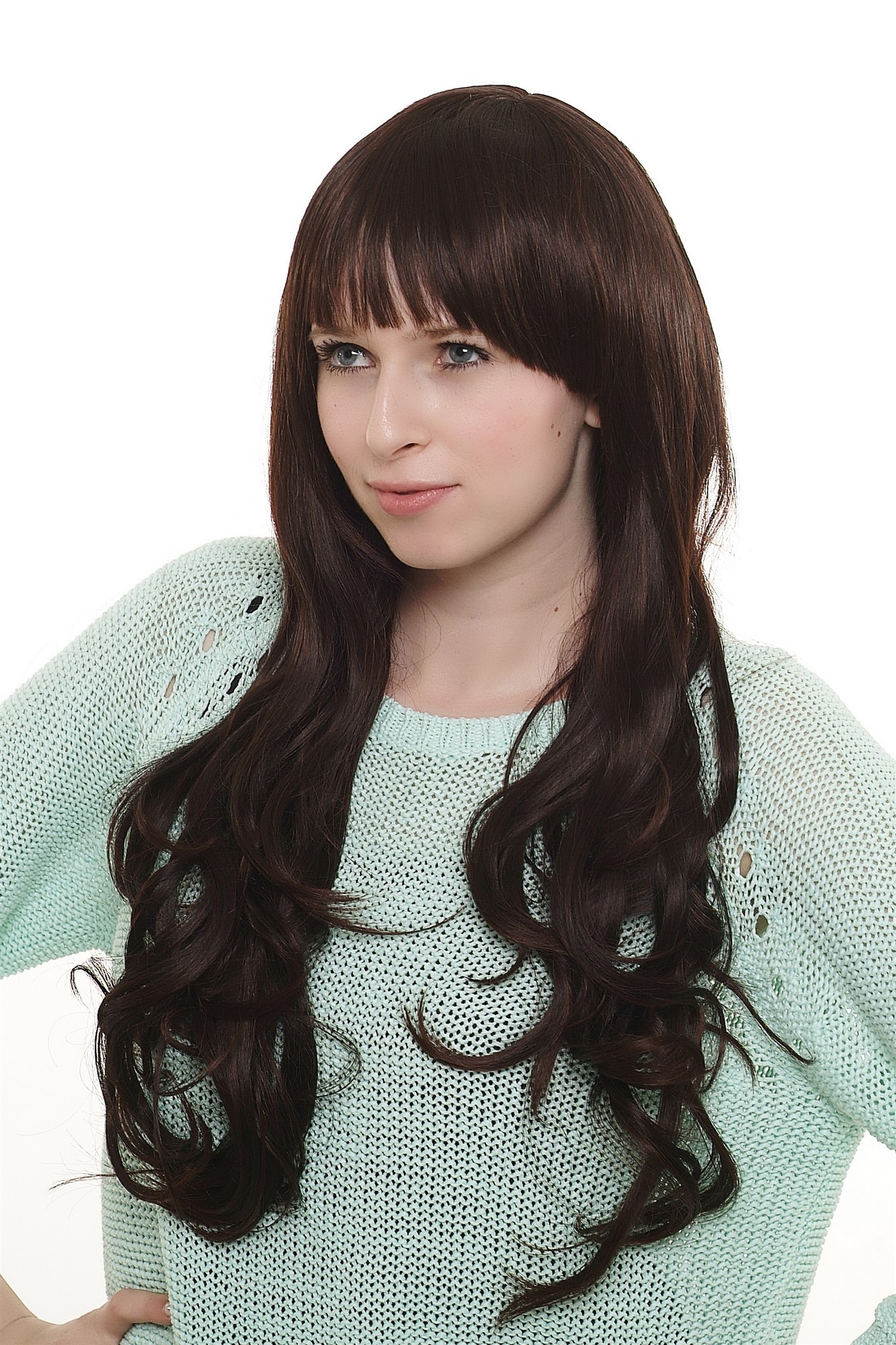 Lady  Wig sexy fringe bangs EXTREMELY LONG mixed dark brown mahogany straight slight wave, view 4, WIG ME UP: Your Perücken Online Shop Quality Wigs, Ladies, Brown, wavy, long