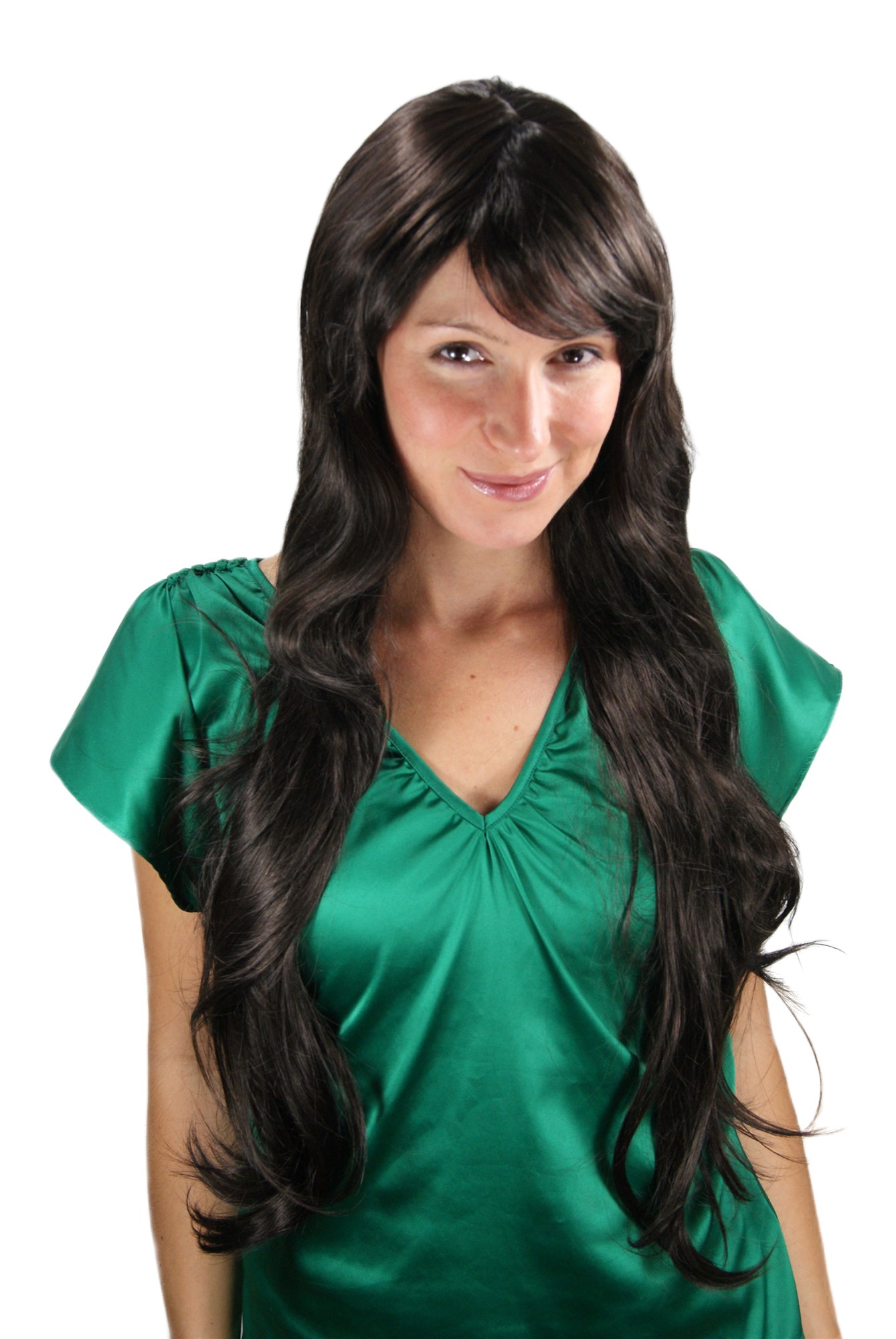 WIG ME UP ® Lady  Wig dark brown very long wavy long fringe 6311-4, front view, WIG ME UP: Your Perücken Online Shop Quality Wigs, Ladies, Brown, wavy, very long