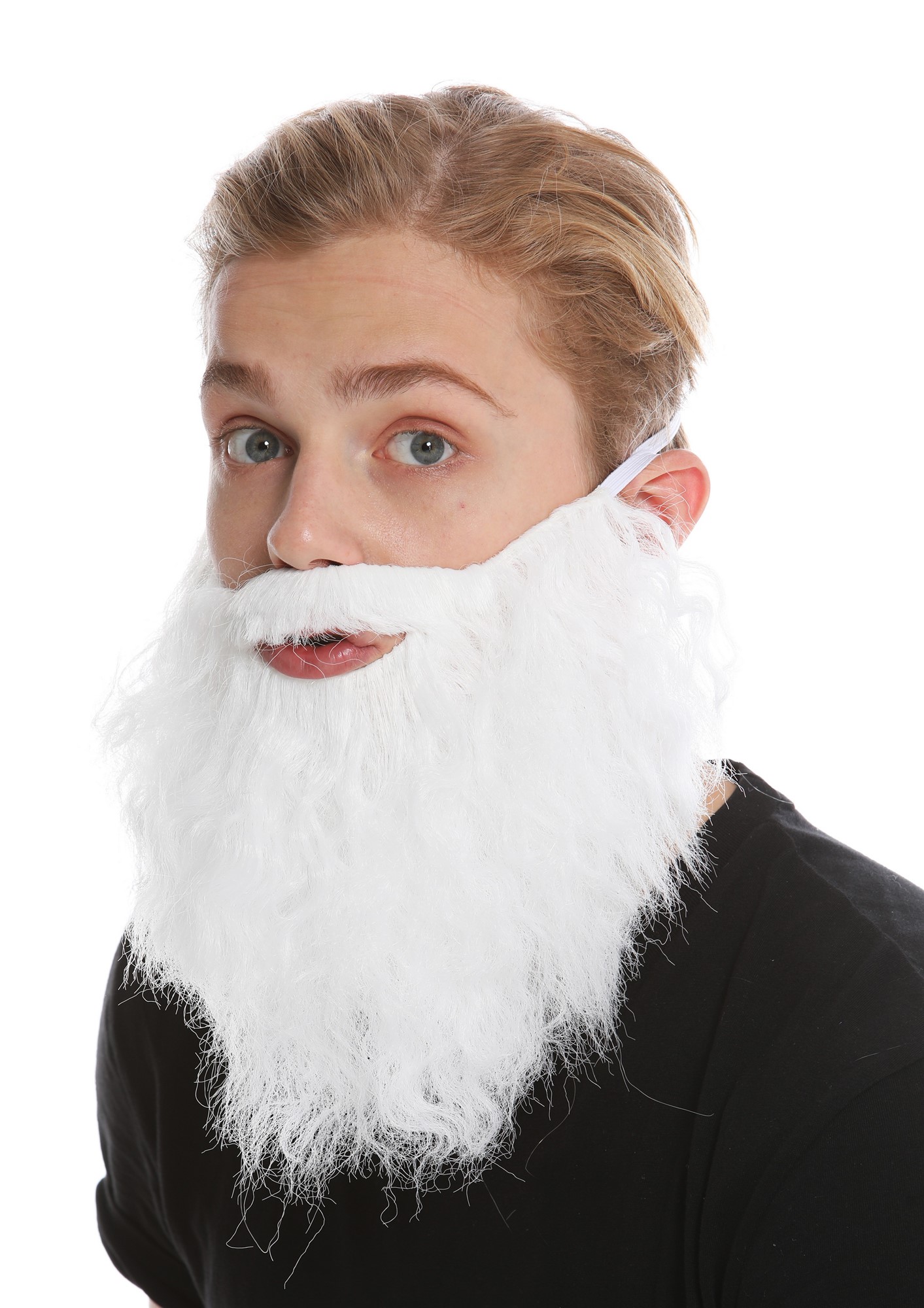Faske Beard white carnival Halloween Hipster bandit Prophet Moses God 9537B, front view, WIG ME UP: Your Perücken Online Shop Party Wig, Men, White, wavy, shoulder-length