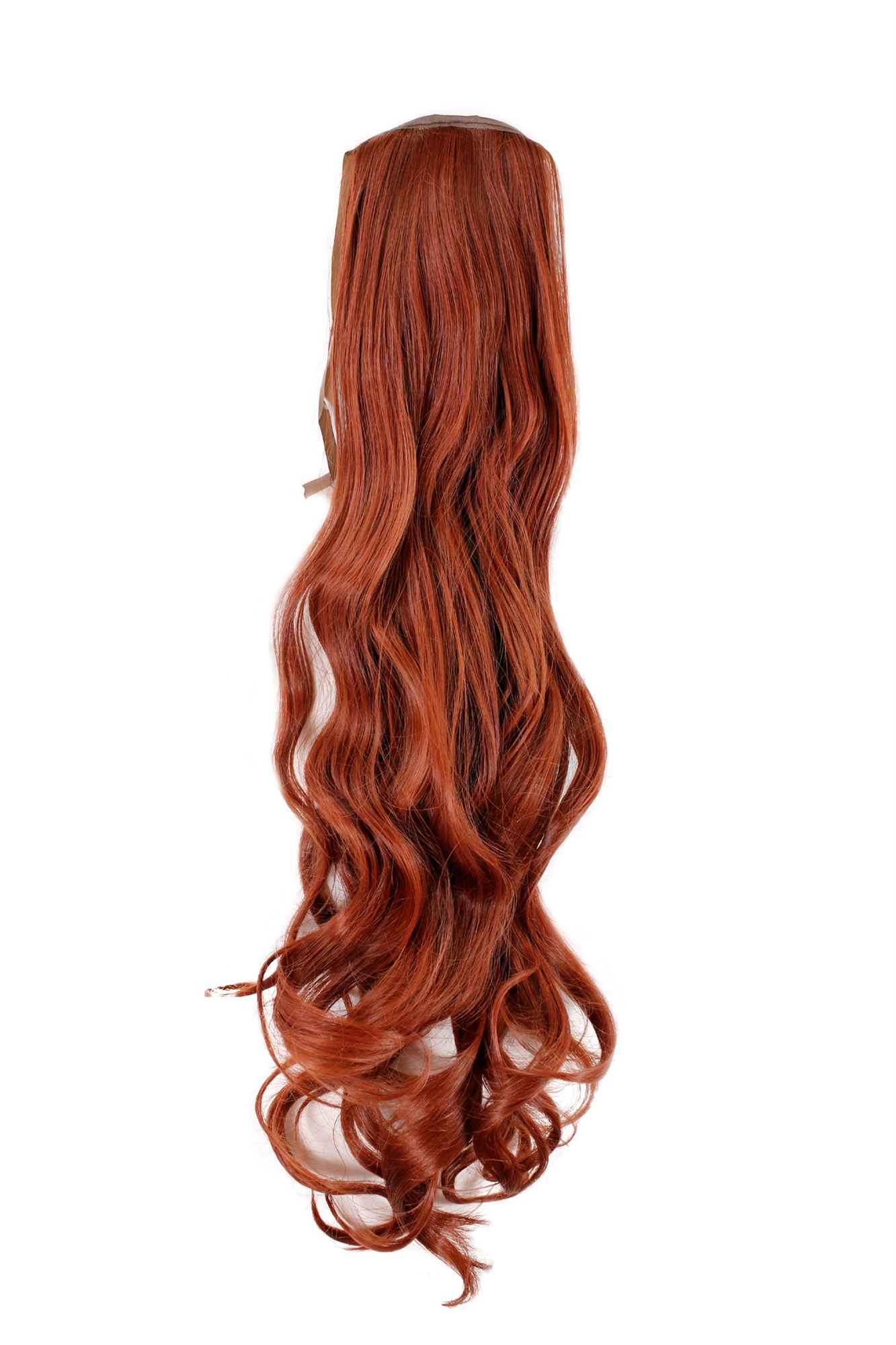 Ponytail Hairpiece comb ribbon wrap-around extension long wavy red YZF-1094HT, front view, WIG ME UP: Your Perücken Online Shop Ponytails, henna red, wavy, long