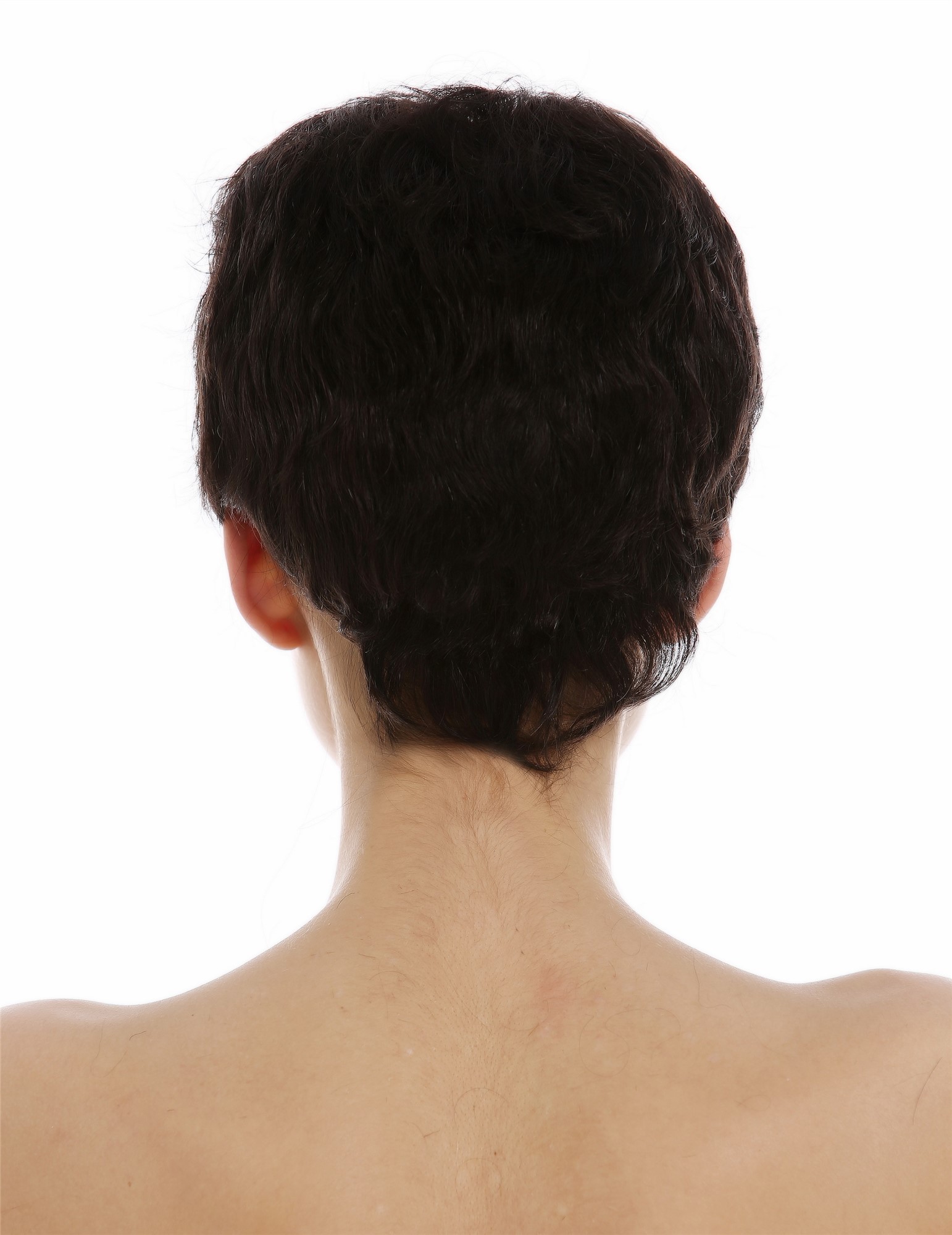 hochwertige Qualitätsperücken, Perücke Echthaar Damen Herren kurz Pixie wild wellig Schwarzbraun BHH-11-2, Ansicht 6, WIG ME UP: Ihr Perücken Online Shop wellige Tressen-Perücke Schwarzbraun kurze Haare für Damen