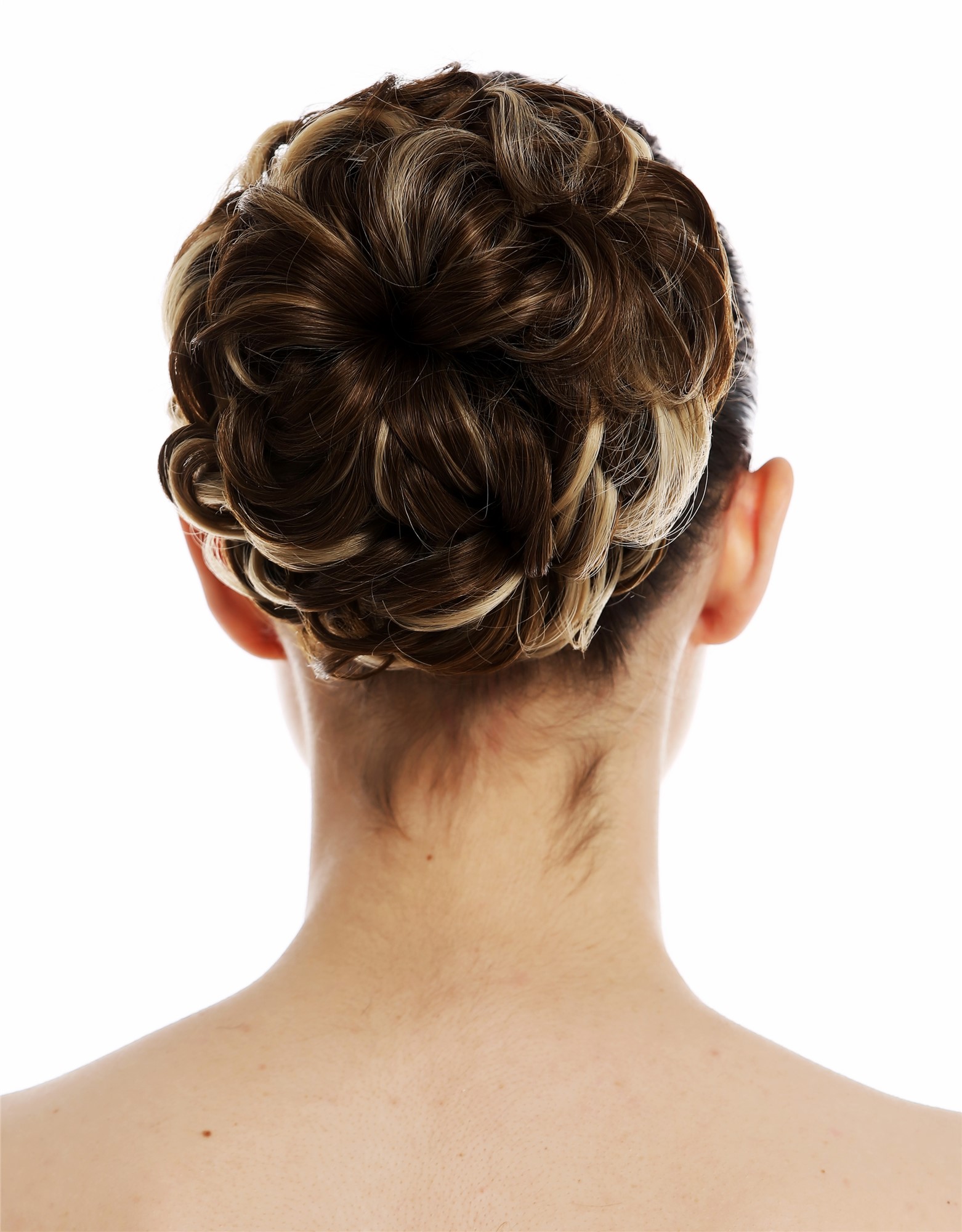 Haarteil Haarrose voluminös lockig wellig braun blonde Highlights TYP-669-18-24, Ansicht 2, WIG ME UP: Ihr Perücken Online Shop lockiger Dutt Haarteil Braun-Blond-Mix