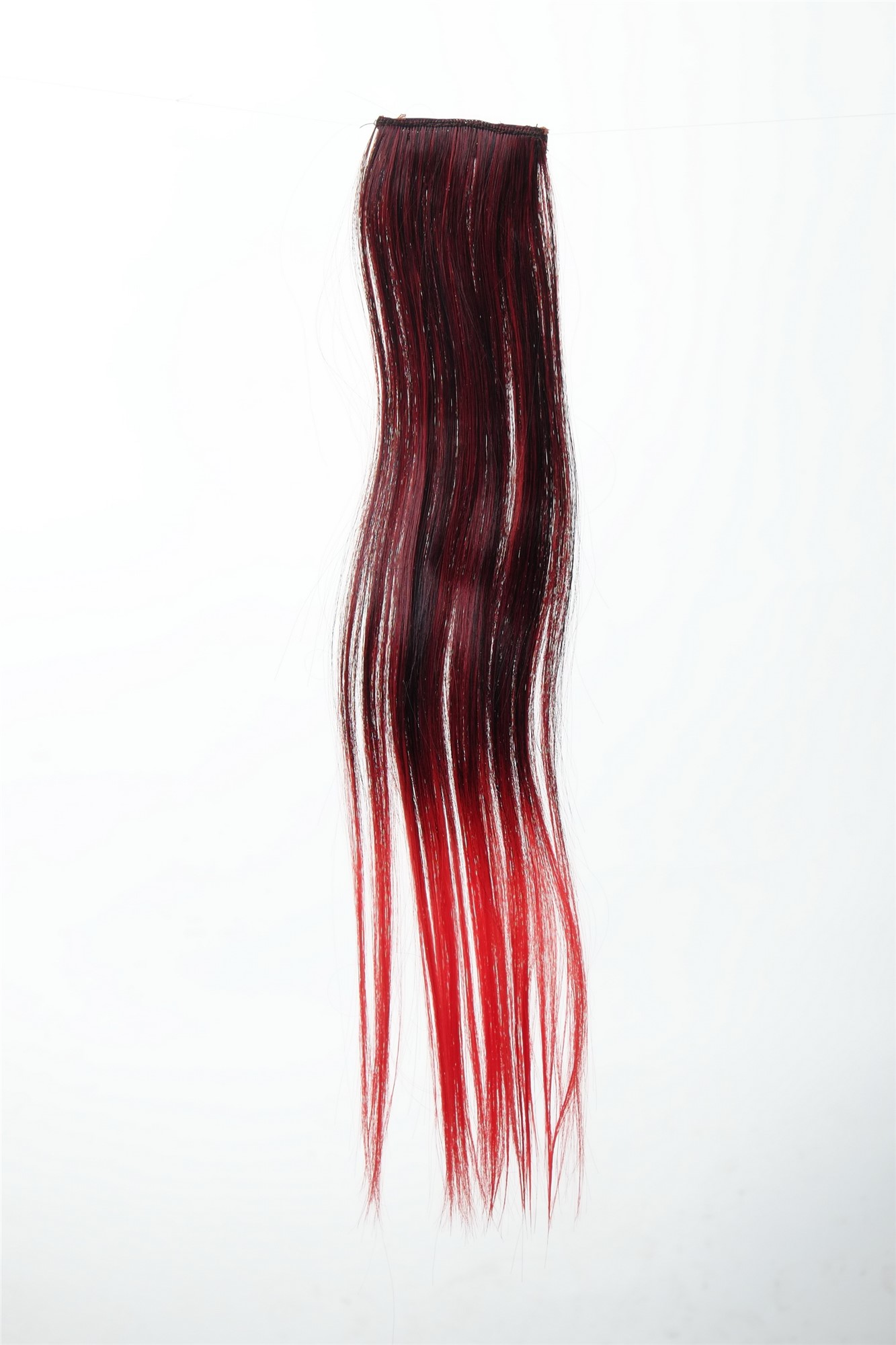 2 Clips Extension Strähne glatt 45 cm Ombre Rot YZF-P2S18P-1/113, Vorderansicht, WIG ME UP: Ihr Perücken Online Shop glatte Extensions Tiefschwarz-Feuerrot-Mix 45 cm lang