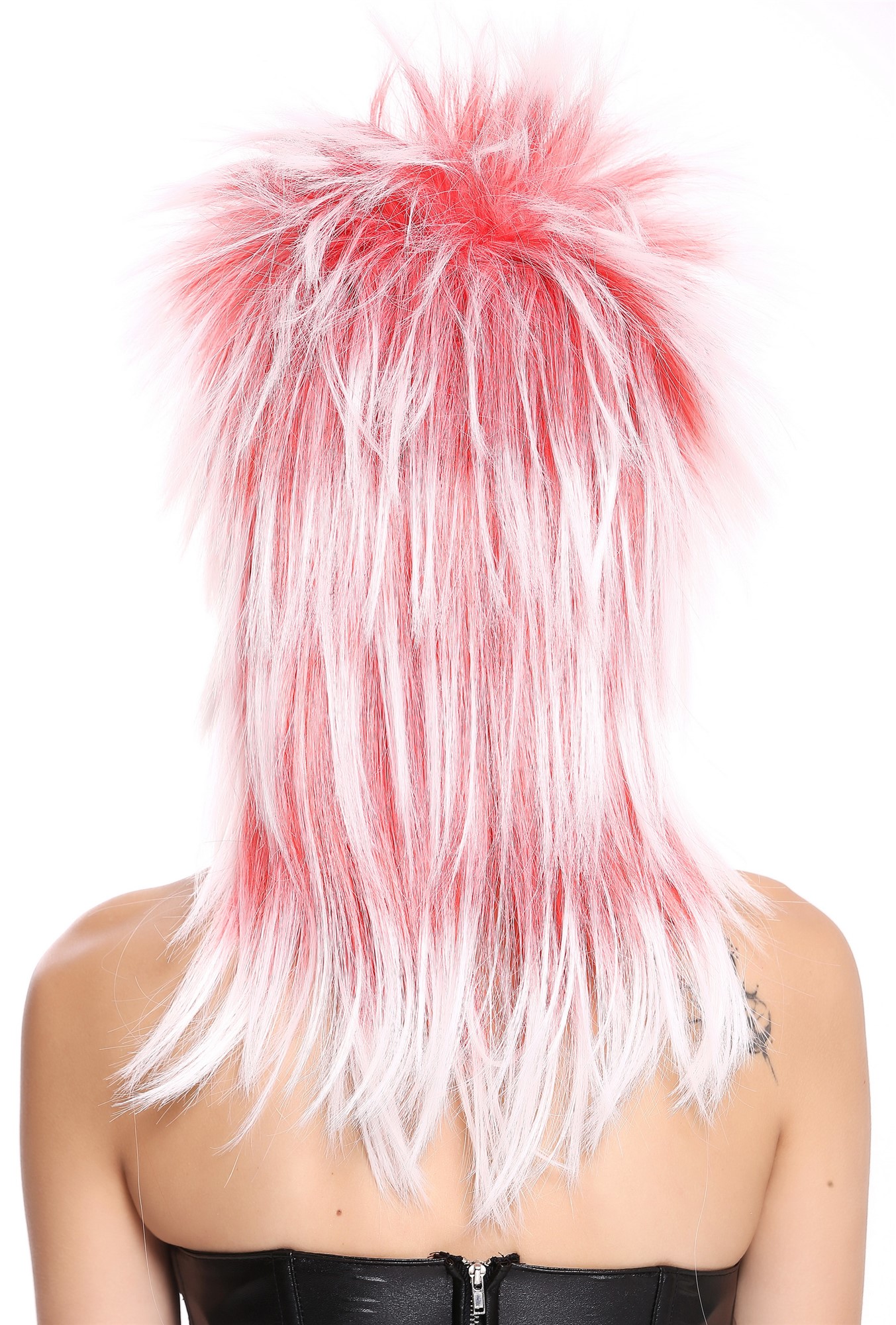Men Ladies Unisex Party Wig 80s Punk Wave Pop Star Red & White Halloween 90891, view 4, WIG ME UP: Your Perücken Online Shop Party Wig, Unisex, red, white, straight, shoulder-length