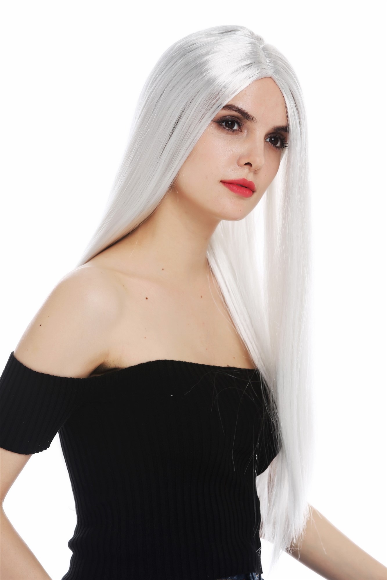 Wig women very long sleek middle parting grey fairy witch old hippie 2017125, view 2, WIG ME UP: Your Perücken Online Shop Party Wig, Ladies, light gray, straight, long