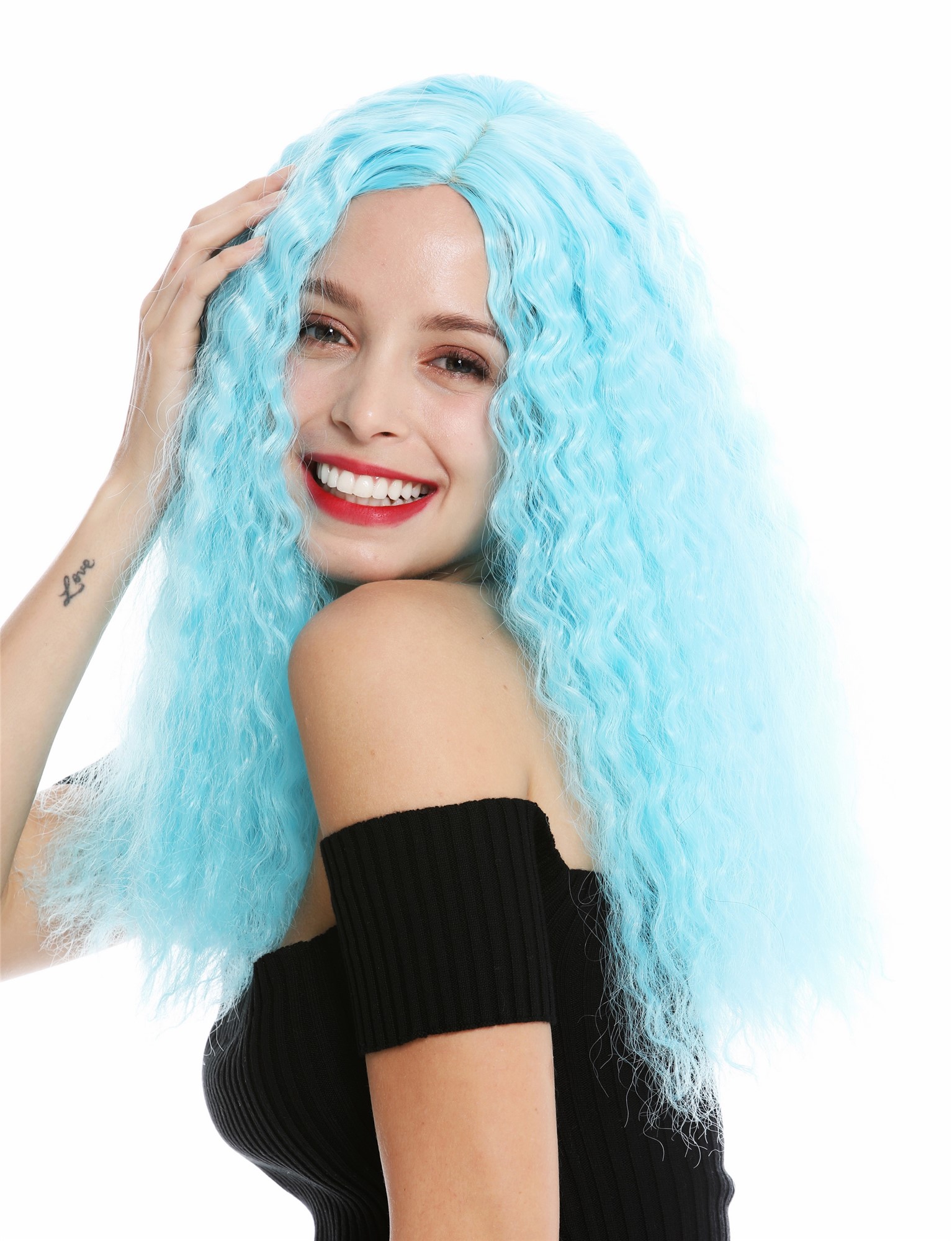Lady wig very long voluminous frizzy curls middle parting blue fairy YZF-7304, view 3, WIG ME UP: Your Perücken Online Shop Quality Wigs, Ladies, ice blue, curled, long