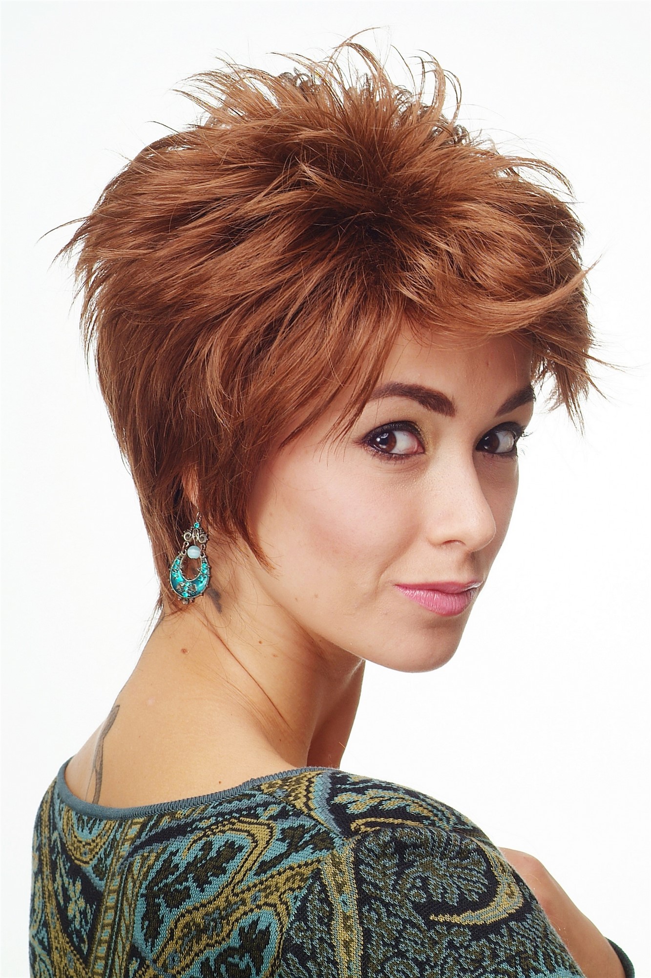 hochwertige Qualitätsperücken, Damenperücke Kurzhaarfrisur Kupferbraun Toupiert Modell: 81448, Ansicht 3, WIG ME UP: Ihr Perücken Online Shop wellige Tressen-Perücke Medium Rostbraun kurze Haare für Damen