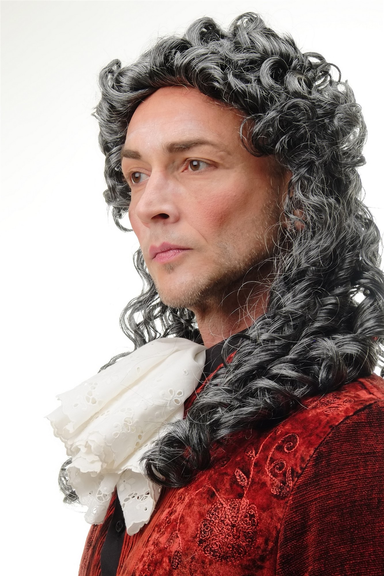 günstige Party Perücke, Perücke Vokuhila Proll Barock Edelmann Vampir Grau 68838-P103/68, Ansicht 2, WIG ME UP: Ihr Perücken Online Shop lockige Party Perücke Grau lange Haare Unisex