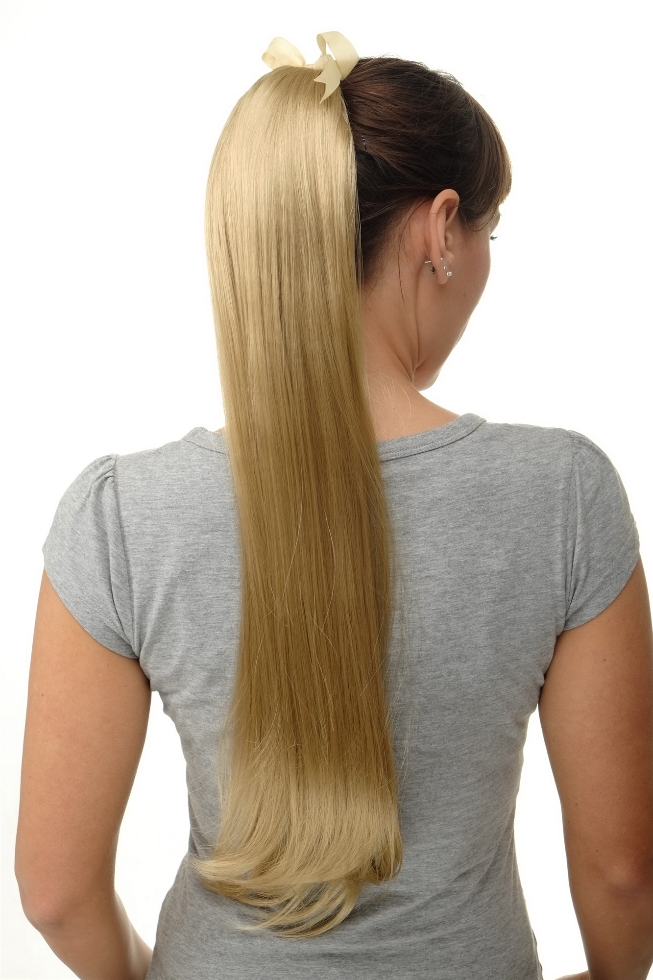 hochwertiges Haarteil Zopf Kamm & Band langes glattes Haar Hell-Honigblond D13001-16, Ansicht 2, WIG ME UP: Ihr Perücken Online Shop glattes Zopf-Haarteil Hell-Honigblond 65 cm lang