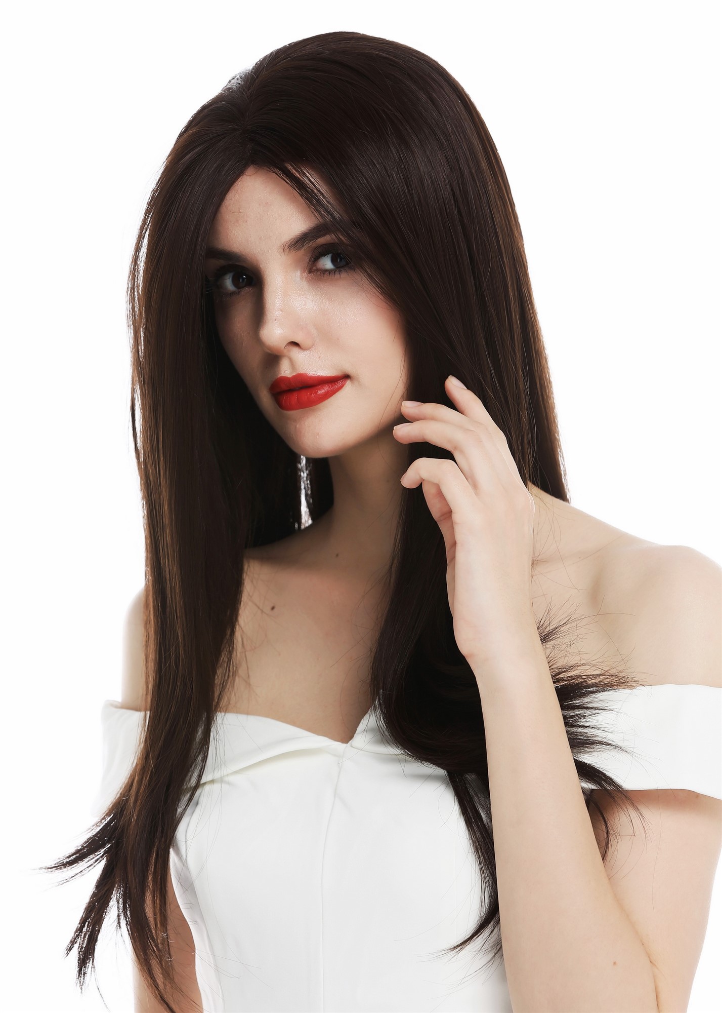 Lady wig lace front sleek long parting brown dark brown blend TYM-060-LF, view 2, WIG ME UP: Your Perücken Online Shop Quality Wigs, Ladies, brown mix, straight, long