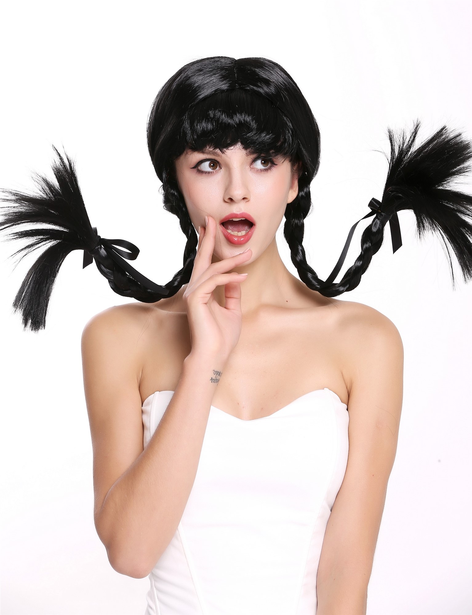 Party Wig, Ladies, Black, Braided, shoulder-length