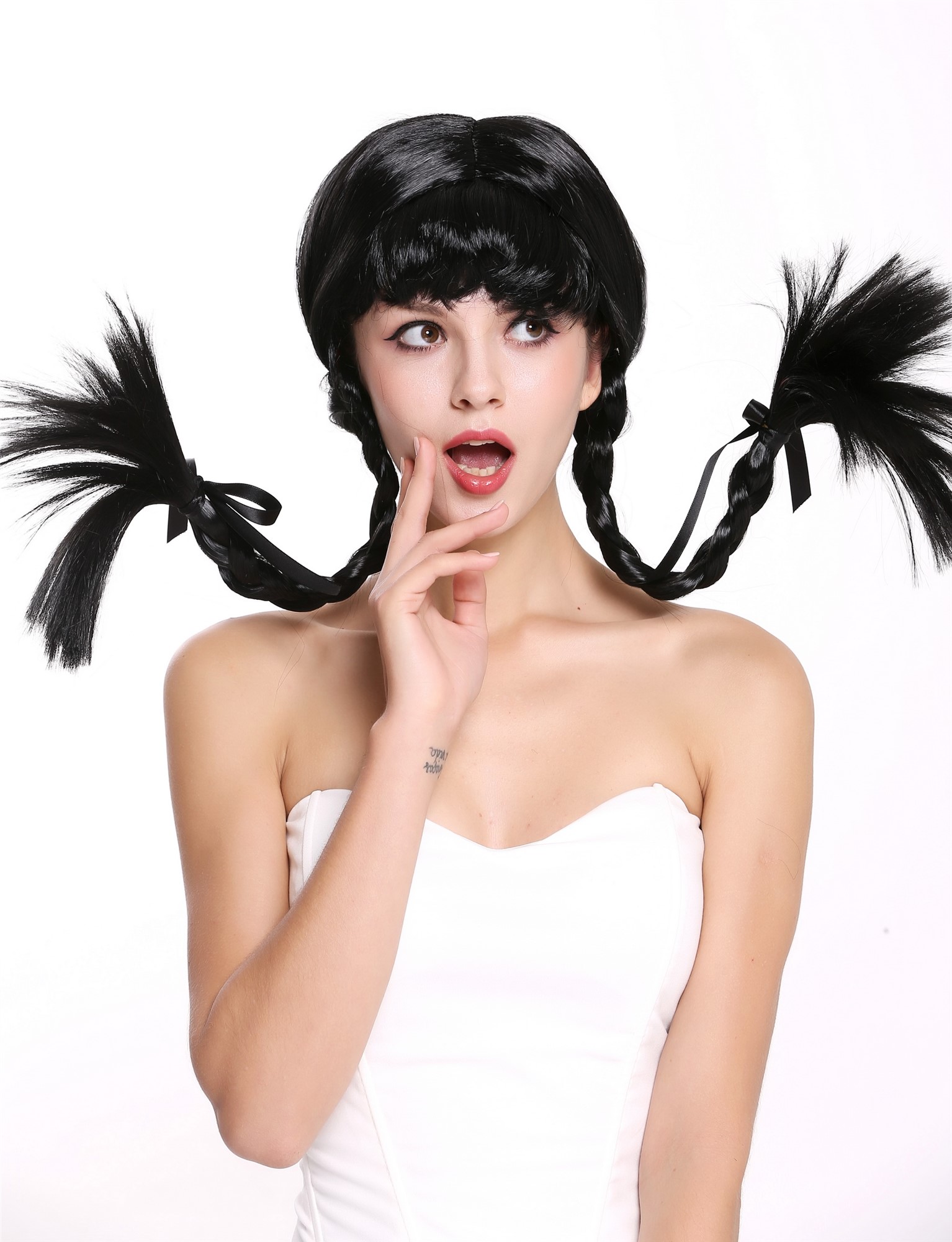 Wig Lady Women Cosplay Sassy Lolita stiff braided plaits black bangs DDH-T8175, view 2, WIG ME UP: Your Perücken Online Shop Party Wig, Ladies, Black, Braided, shoulder-length