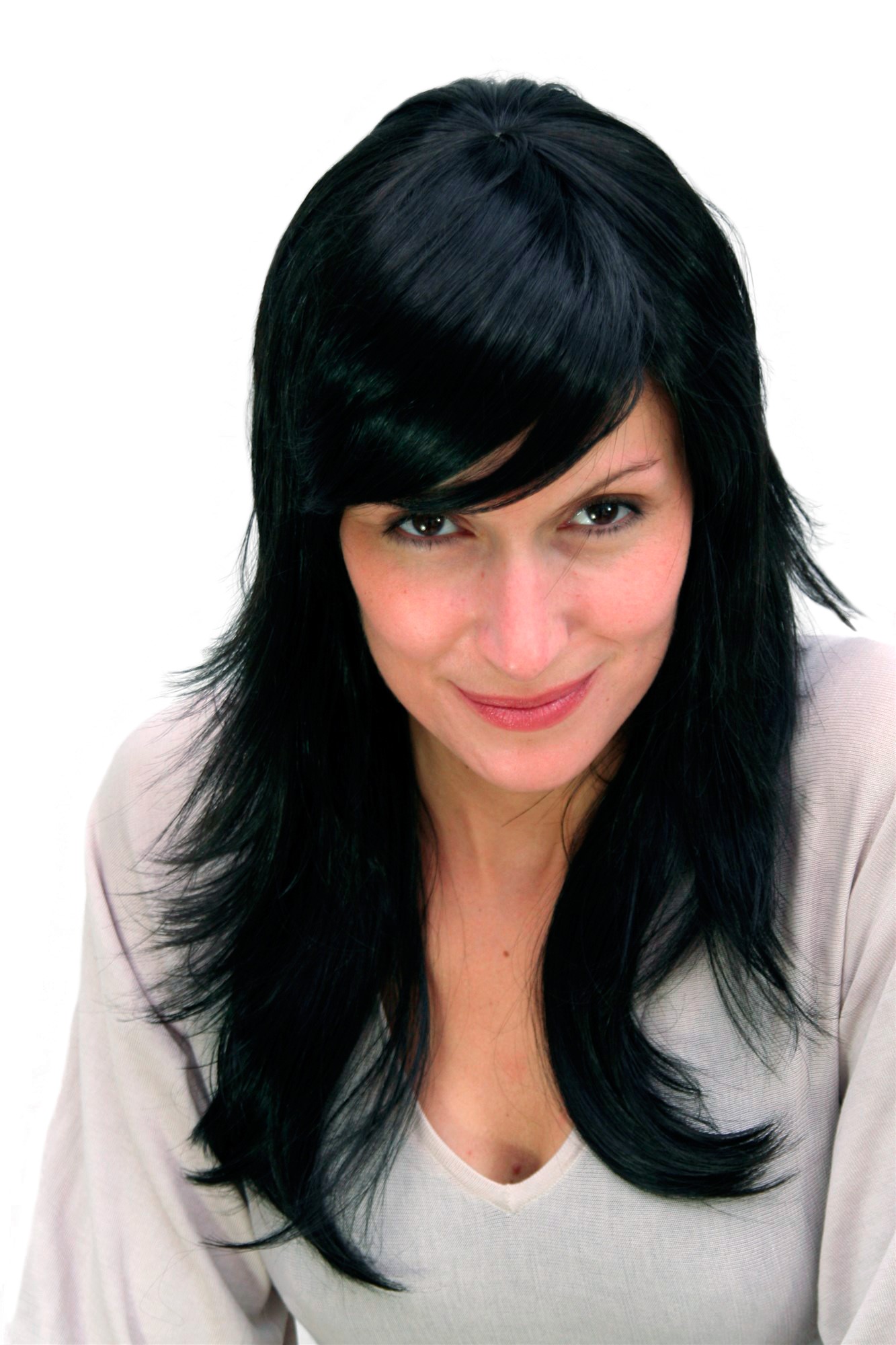 RAVEN black LADY FASHION  WIG layered cut GOTHIC Visual Kei (9265 Colour 1B), front view, WIG ME UP: Your Perücken Online Shop Quality Wigs, Ladies, velvet black, wavy, long