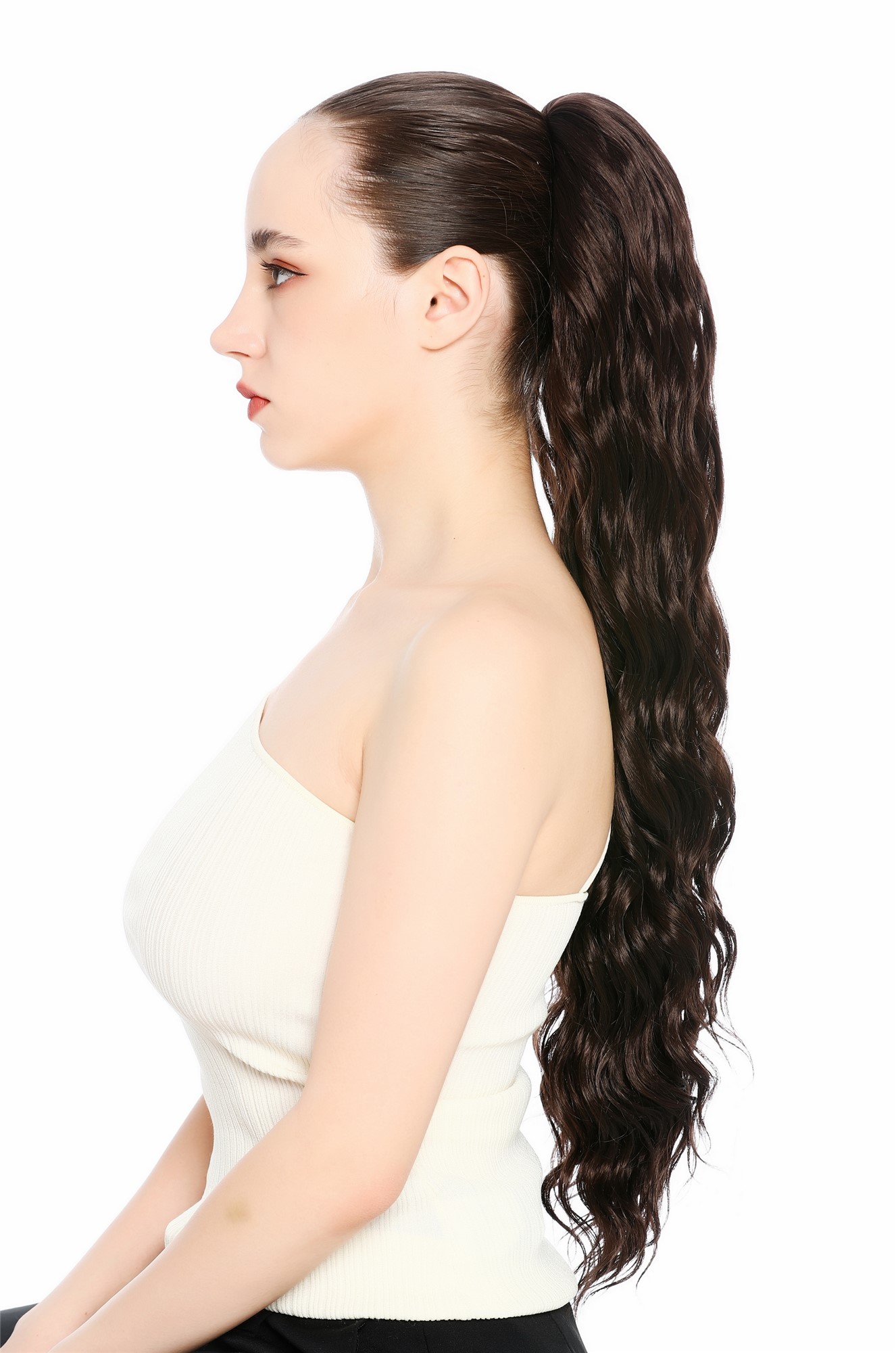Zopf Pferdeschwanz Steckkämme voluminös stark gewellt 70cm lang Braun N1557A-6
