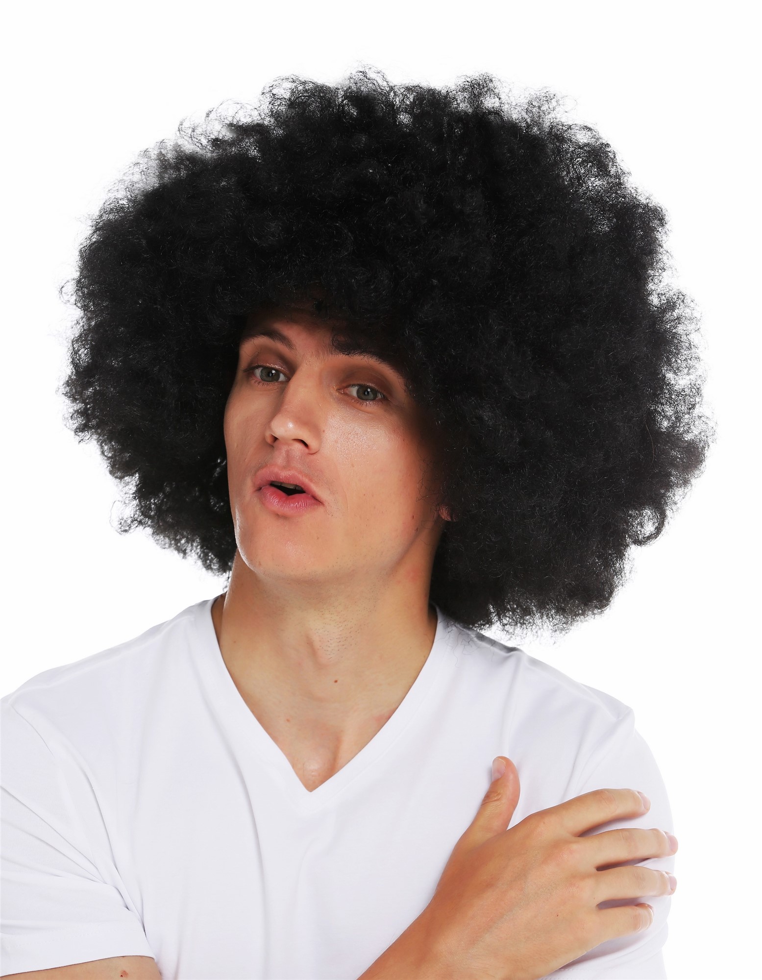 XXL big massive afro wig women men carnival Halloween voluminous black 70's 3256, view 2, WIG ME UP: Your Perücken Online Shop Party Wig, Unisex, pitch black, curled, shoulder-length