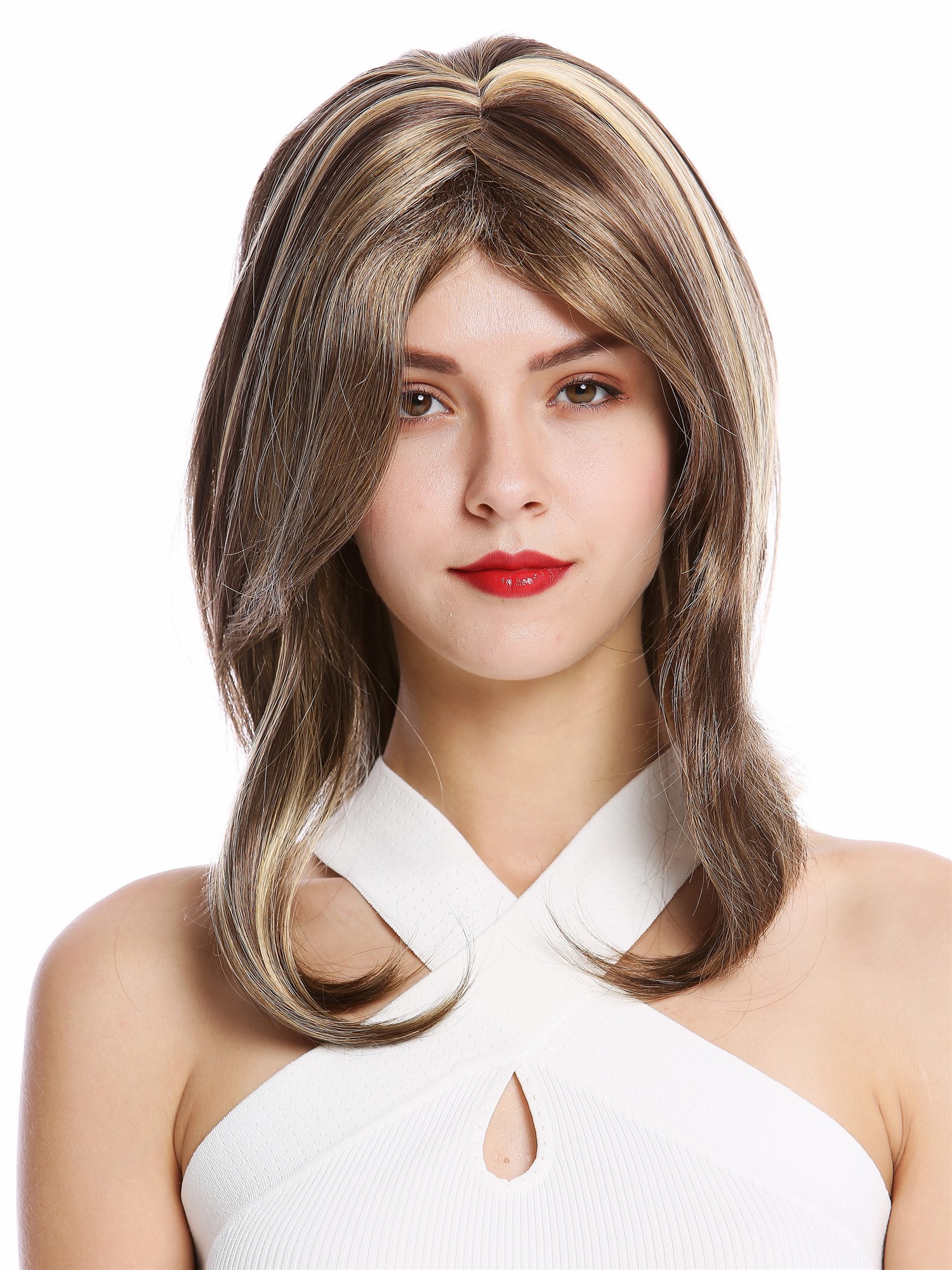 Lady wig shoulder-length short straight middle parting brown blonde GFW2078, view 2, WIG ME UP: Your Perücken Online Shop Quality Wigs, Ladies, brown-blonde mix, wavy, shoulder-length