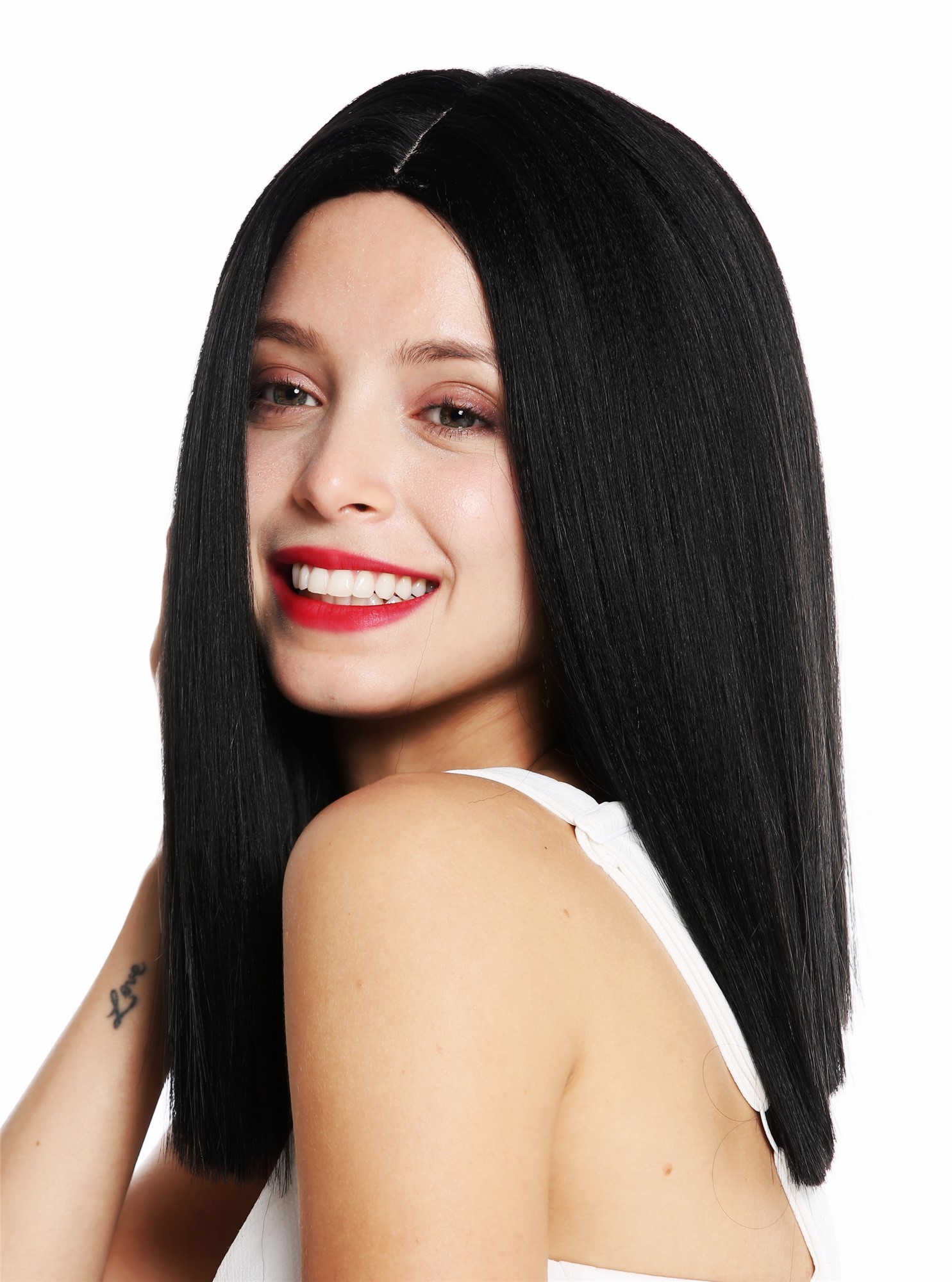 Women's wig shoulder length sleek blunt cut middle parting black VK-51, view 3, WIG ME UP: Your Perücken Online Shop Quality Wigs, Ladies, velvet black, straight, shoulder-length