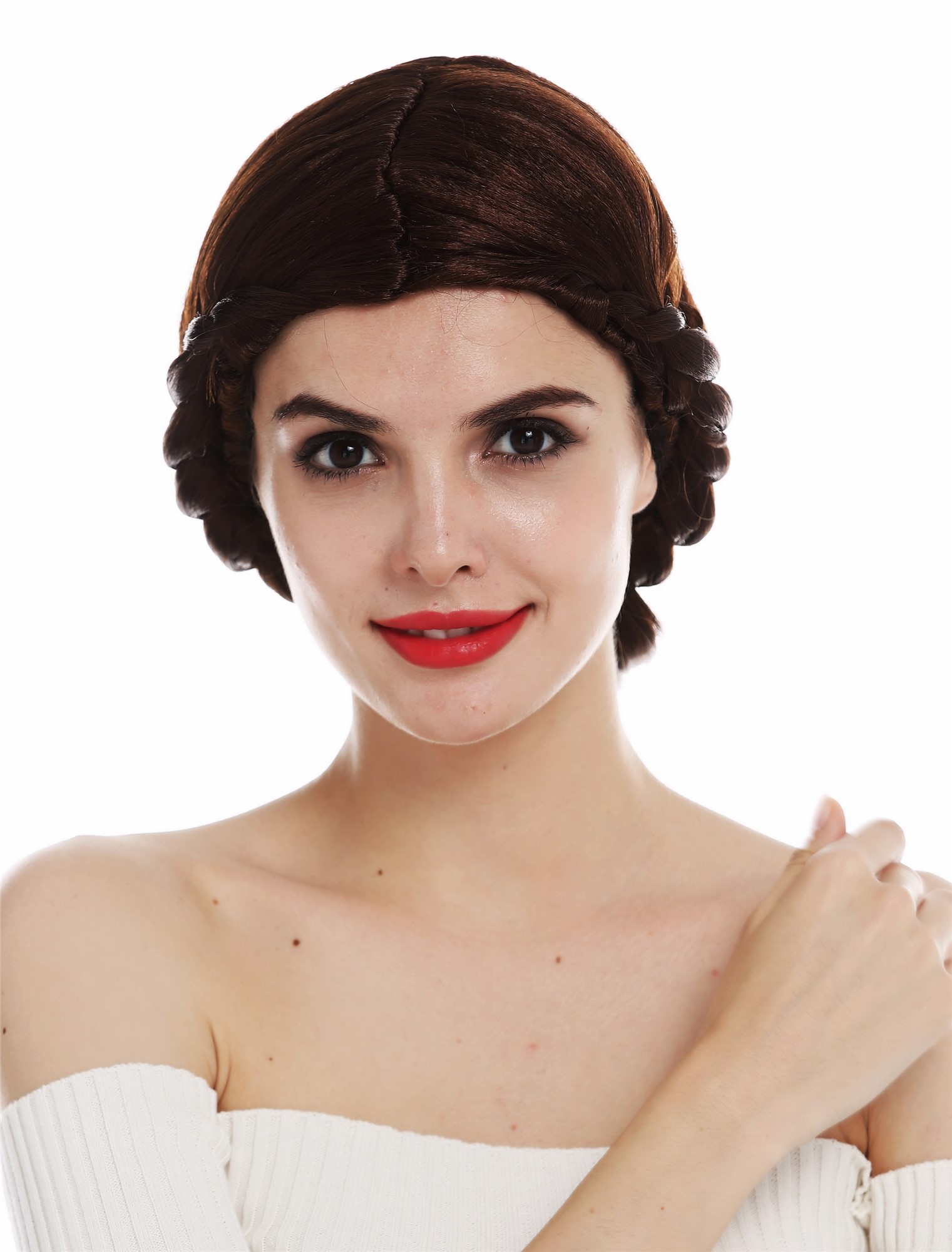 Women's wig carnival plaited bun traditional maiden middle ages brown 2614, view 2, WIG ME UP: Your Perücken Online Shop Party Wig, Ladies, chestnut brown, Braided, short