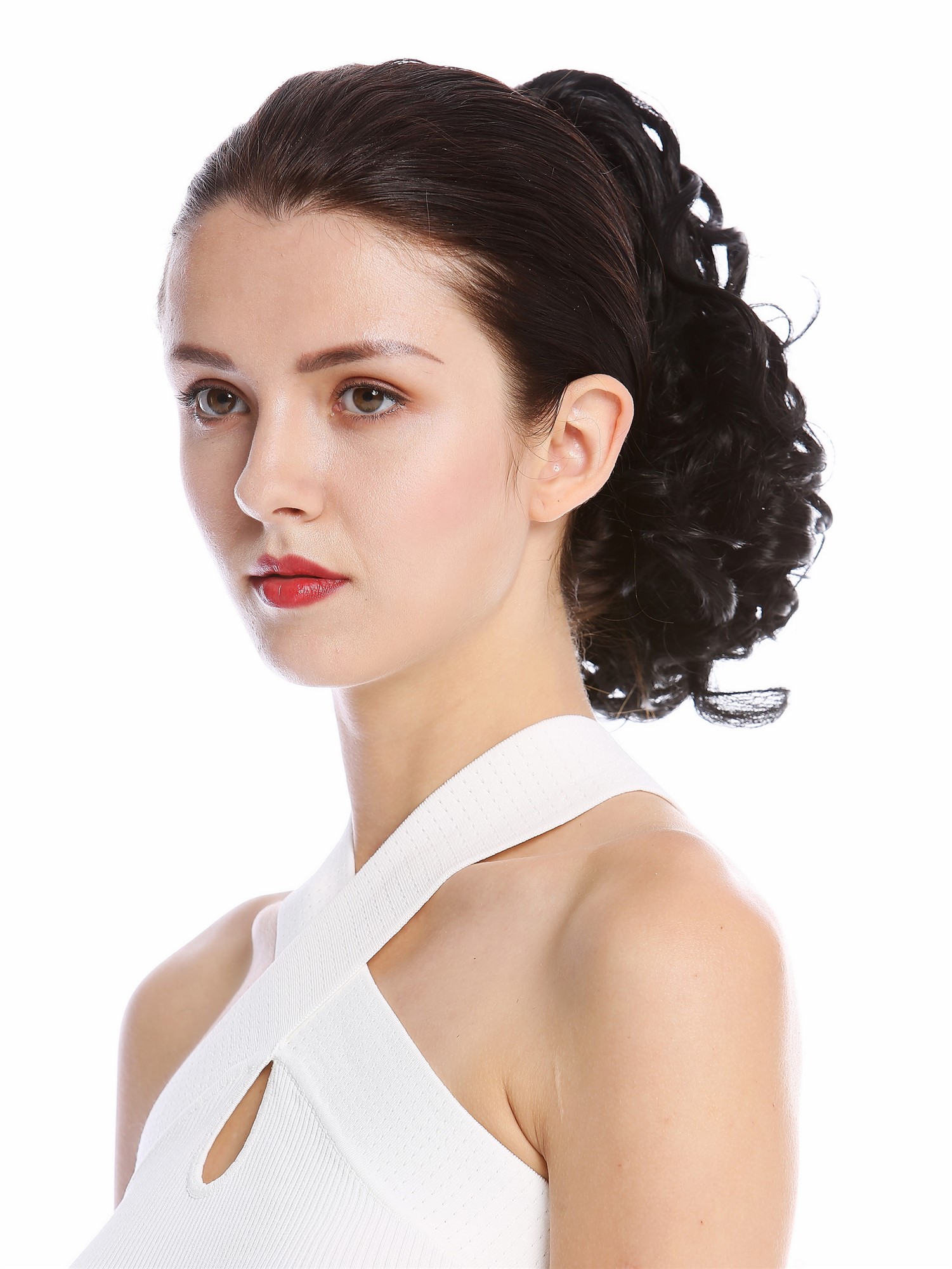 hochwertiger Zopf Pferdeschwanz Voluminös Gelockt Kurz Schwarz MKB-22-V-1, Ansicht 3, WIG ME UP: Ihr Perücken Online Shop lockiges Zopf-Haarteil Schwarz 25 cm lang