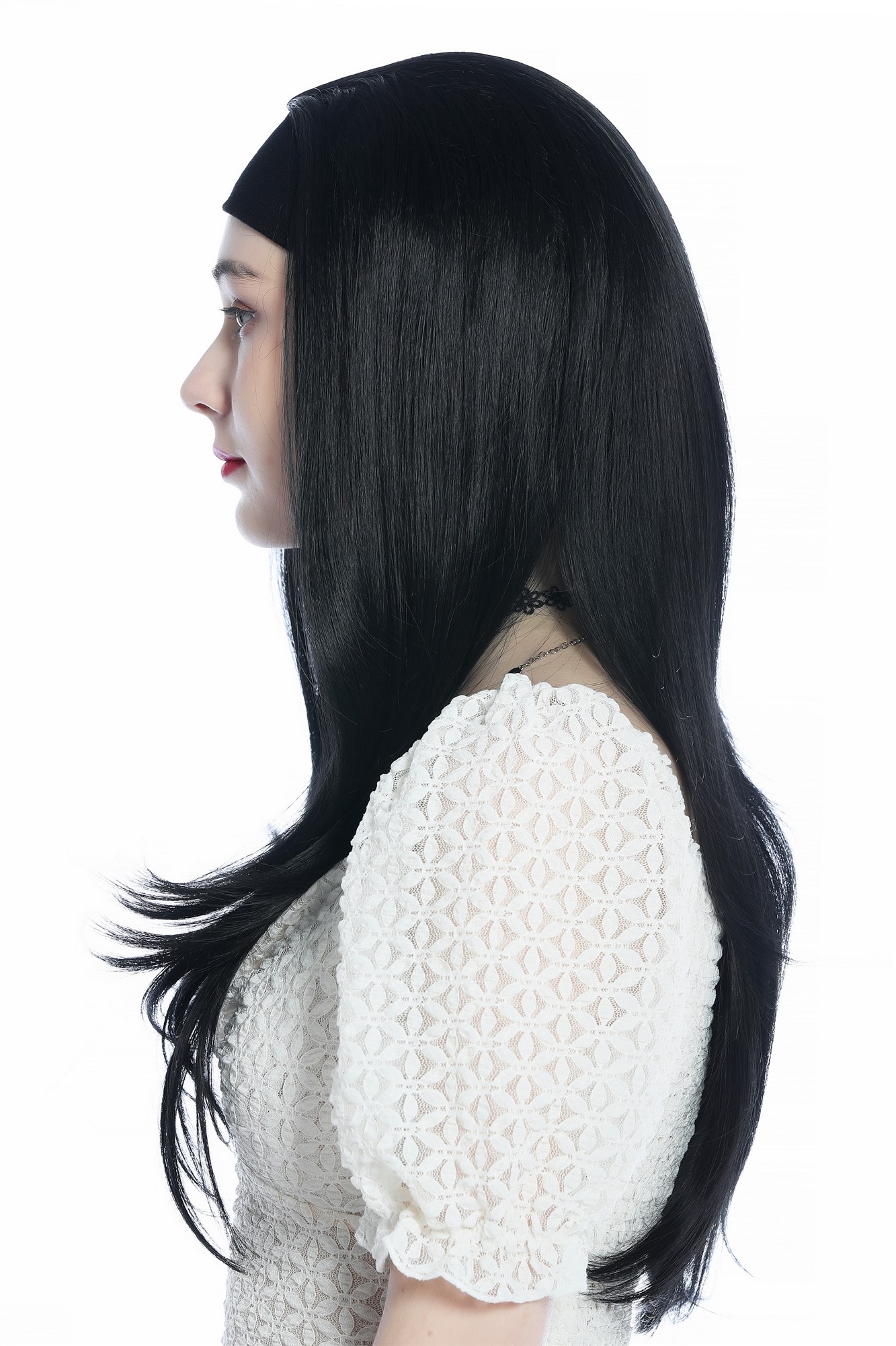 Lady wig half wig black headband cool retro long straight jet black H9306, view 3, WIG ME UP: Your Perücken Online Shop Quality Wigs, Ladies, Black, straight, long