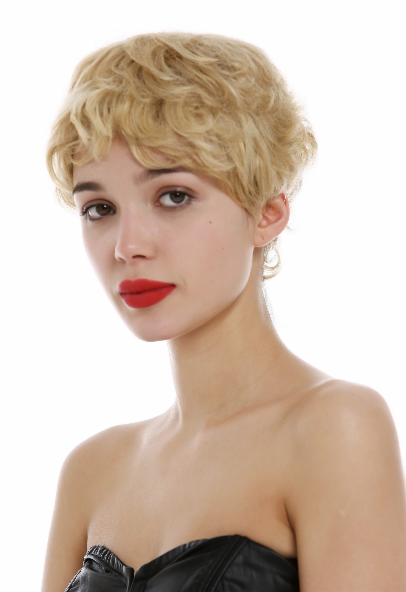 hochwertige Qualitätsperücken, Perücke Echthaar Damen Herren kurz Pixie wild wellig Blond gesträhnt BHH-11-24H613, Ansicht 6, WIG ME UP: Ihr Perücken Online Shop wellige Tressen-Perücke Aschblond-Platinblond-Mix kurze Haare für Damen