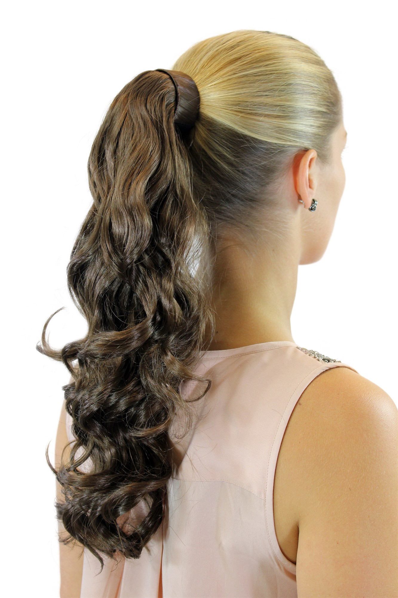 ROSY-6 Hairpiece PONYTAIL with comb and snapwrap long wavy slightly curled dark to medium brown18", view 2, WIG ME UP: Your Perücken Online Shop Ponytails, Brown, wavy, shoulder-length